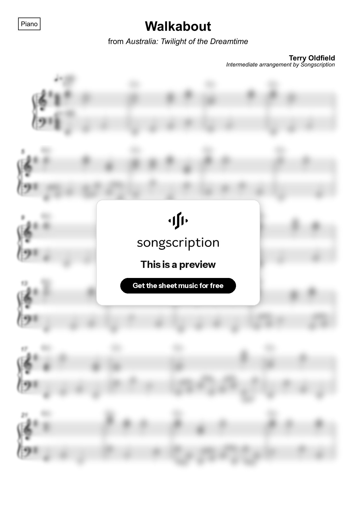 Intermediate Piano Sheet Music for "Walkabout" by Terry Oldfield