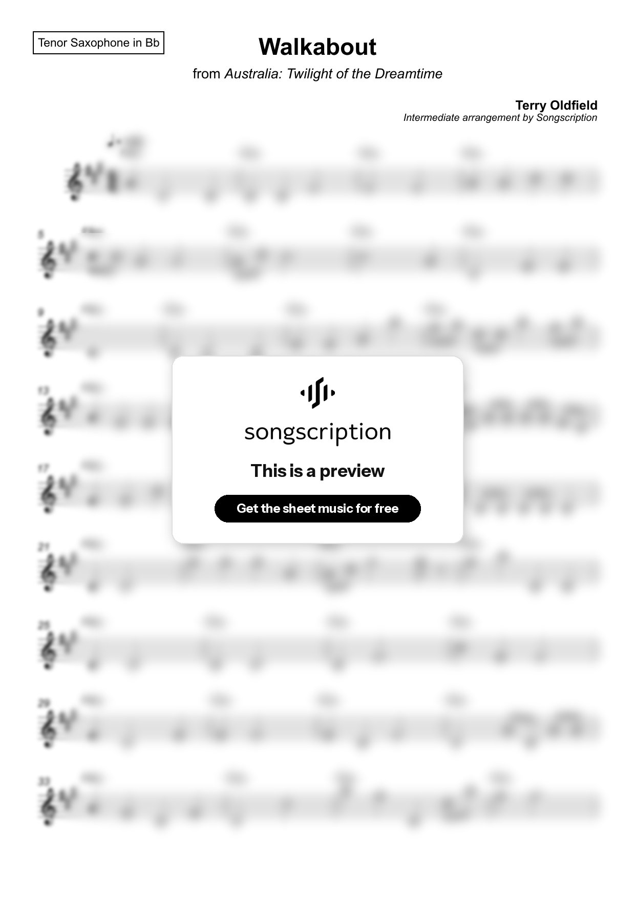 Intermediate Tenor Sax Sheet Music for "Walkabout" by Terry Oldfield
