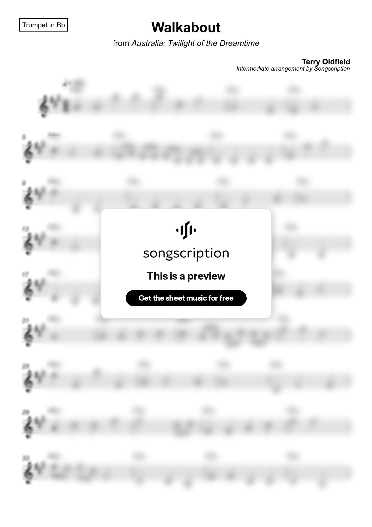 Intermediate Trumpet Sheet Music for "Walkabout" by Terry Oldfield