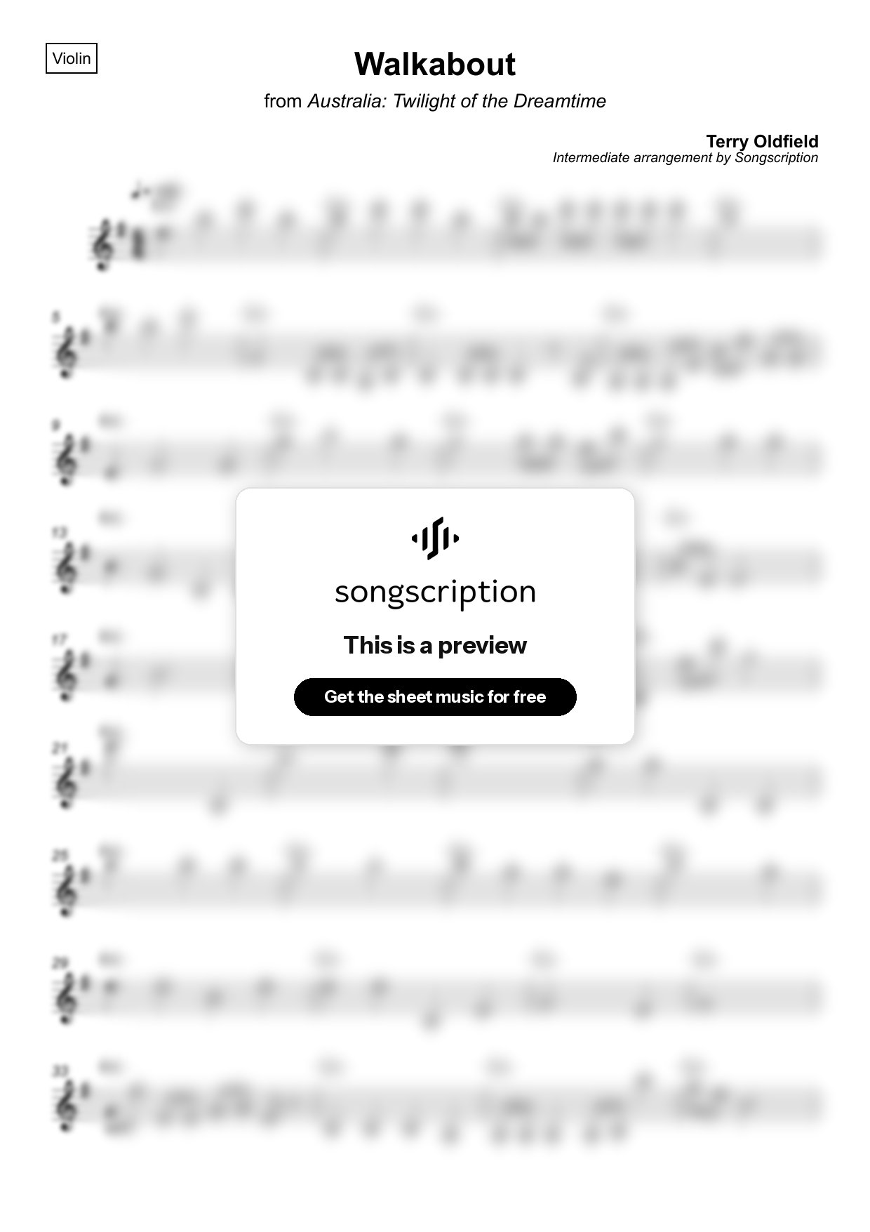 Intermediate Violin Sheet Music for "Walkabout" by Terry Oldfield