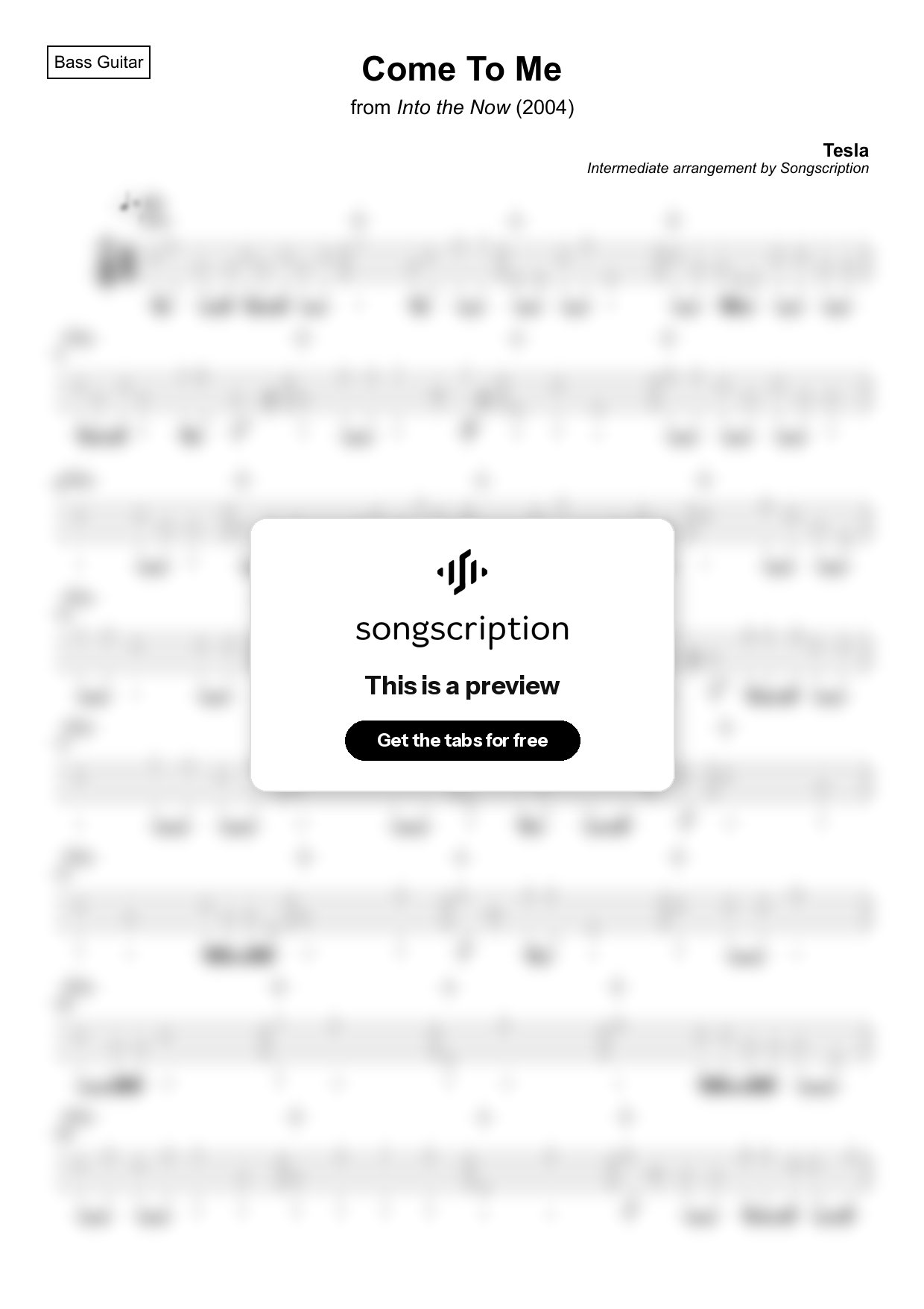 Intermediate Bass Guitar Tabs for "Come To Me" by Tesla
