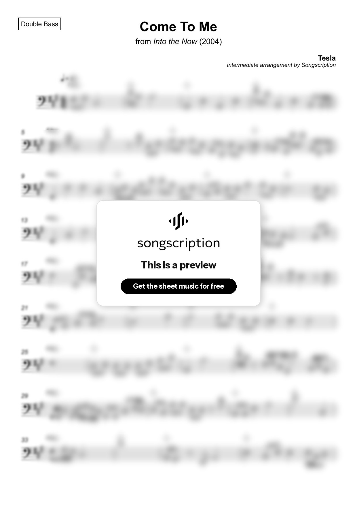 Intermediate Double Bass Sheet Music for "Come To Me" by Tesla