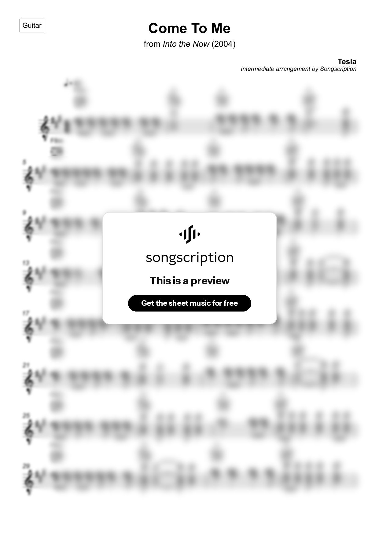Intermediate Acoustic Guitar Sheet Music for "Come To Me" by Tesla
