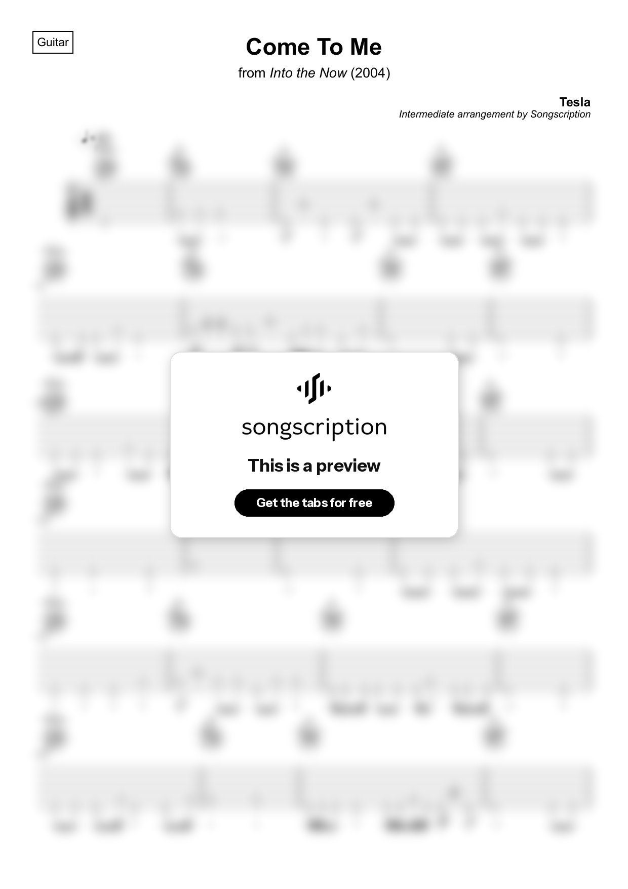 Intermediate Acoustic Guitar Tabs for "Come To Me" by Tesla