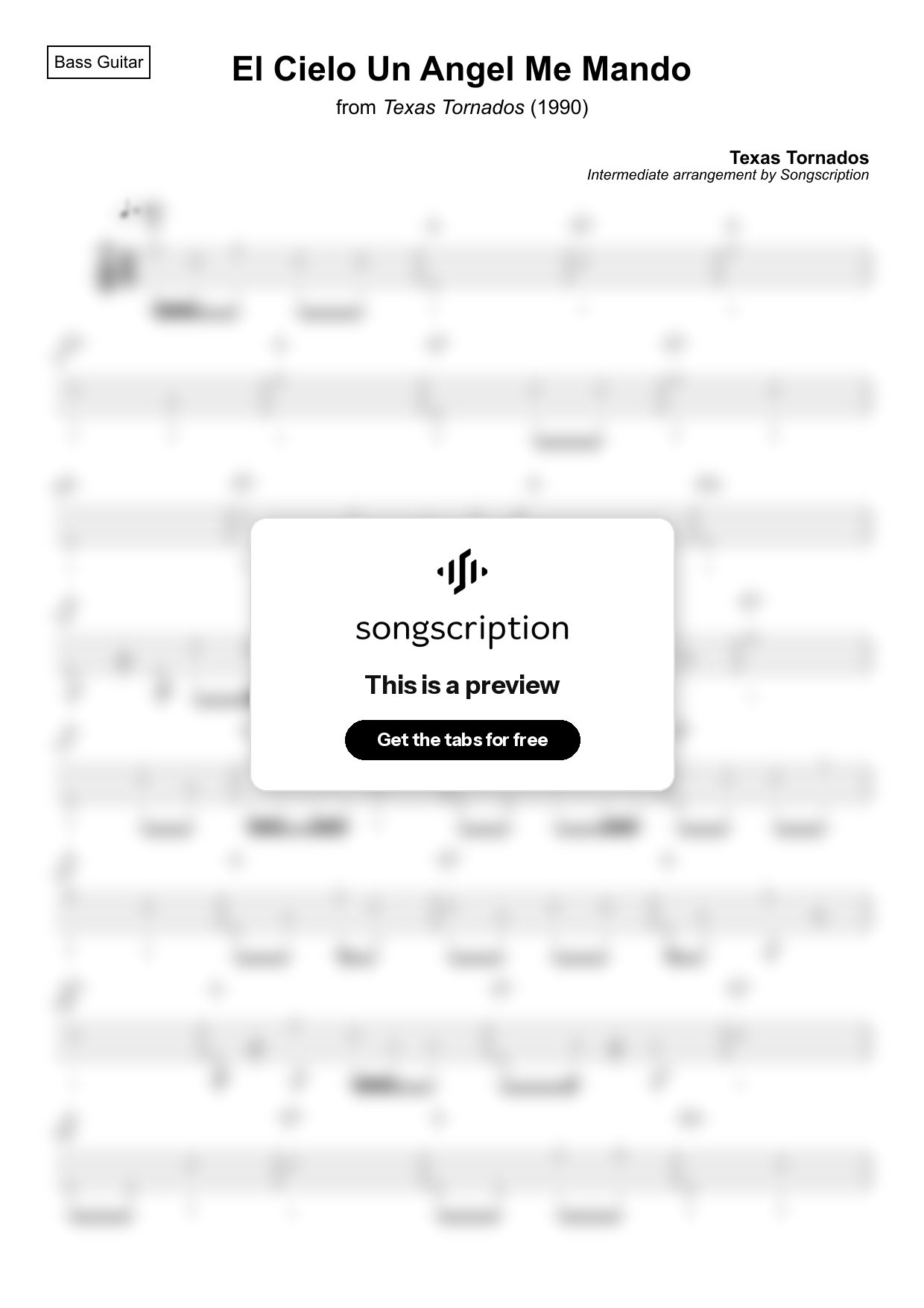 Intermediate Bass Guitar Tabs for "El Cielo Un Angel Me Mando" by Texas Tornados