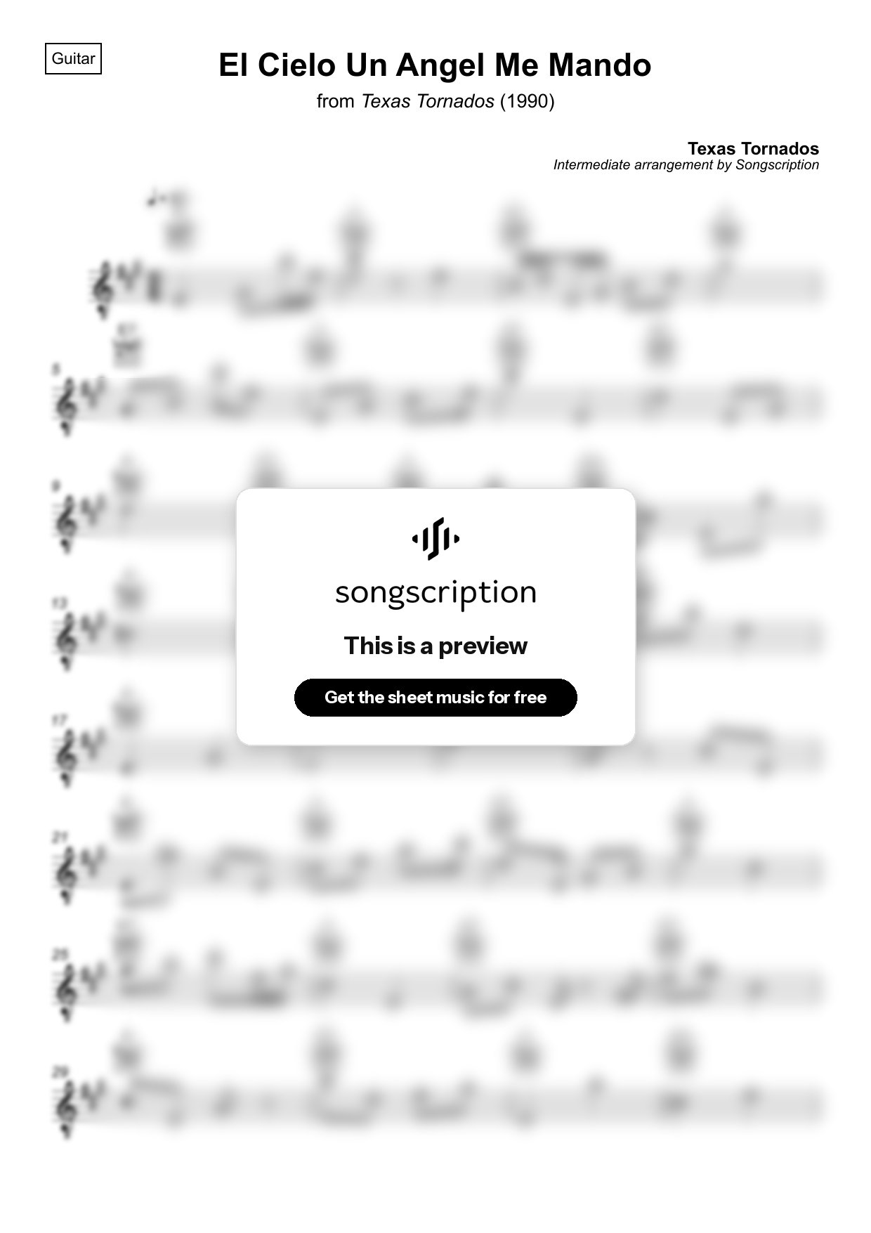 Intermediate Acoustic Guitar Sheet Music for "El Cielo Un Angel Me Mando" by Texas Tornados