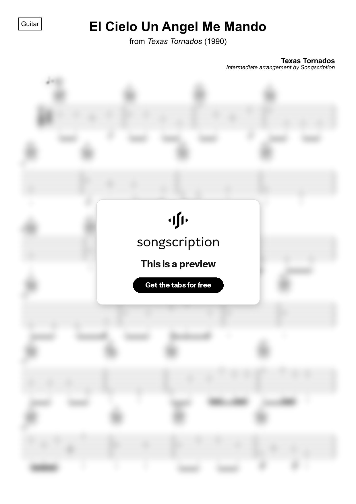 Intermediate Acoustic Guitar Tabs for "El Cielo Un Angel Me Mando" by Texas Tornados