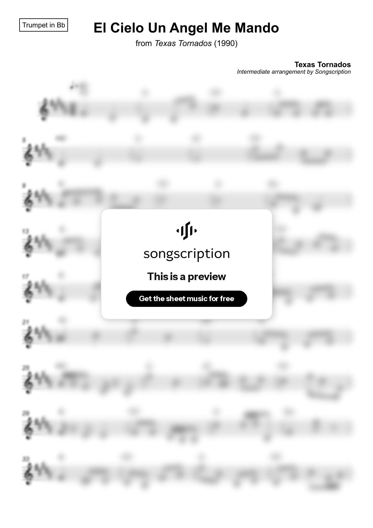 Intermediate Trumpet Sheet Music for "El Cielo Un Angel Me Mando" by Texas Tornados