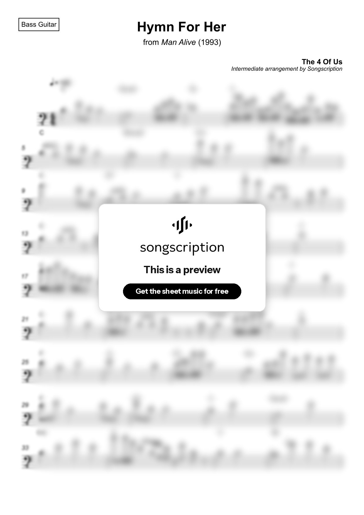 Intermediate Bass Guitar Sheet Music for "Hymn For Her" by The 4 Of Us