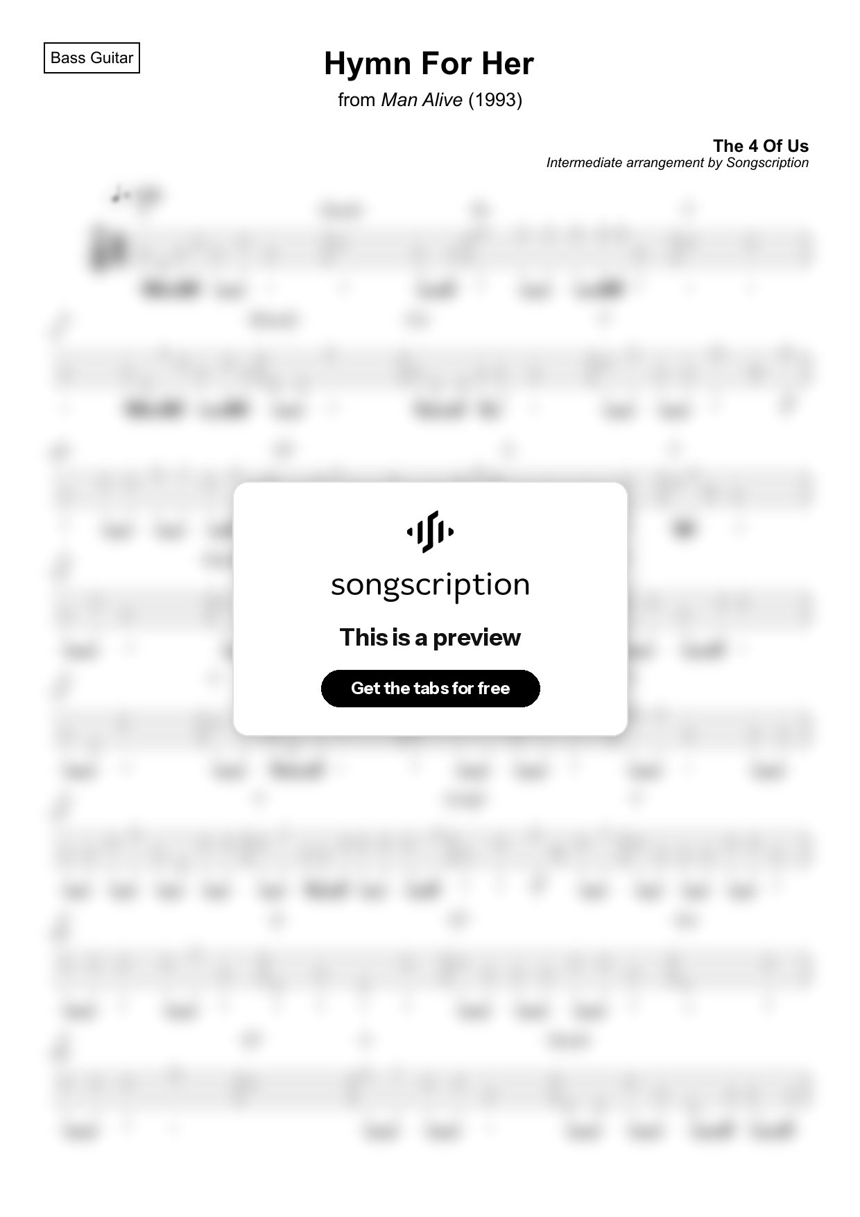 Intermediate Bass Guitar Tabs for "Hymn For Her" by The 4 Of Us
