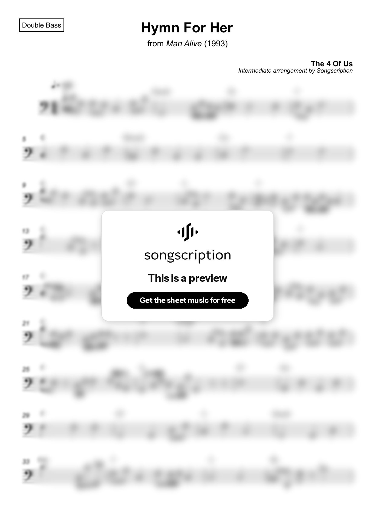 Intermediate Double Bass Sheet Music for "Hymn For Her" by The 4 Of Us