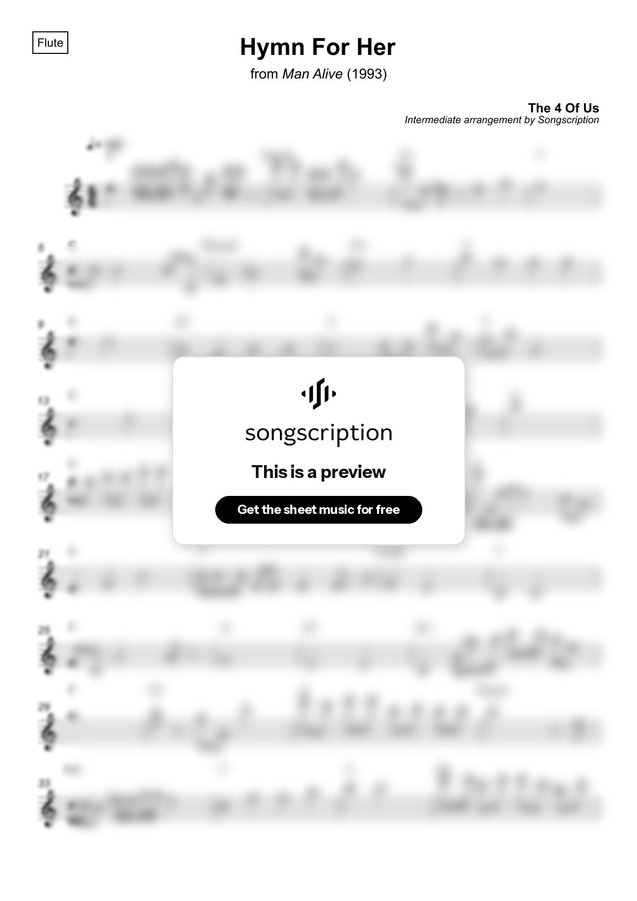 Intermediate Flute Sheet Music for "Hymn For Her" by The 4 Of Us