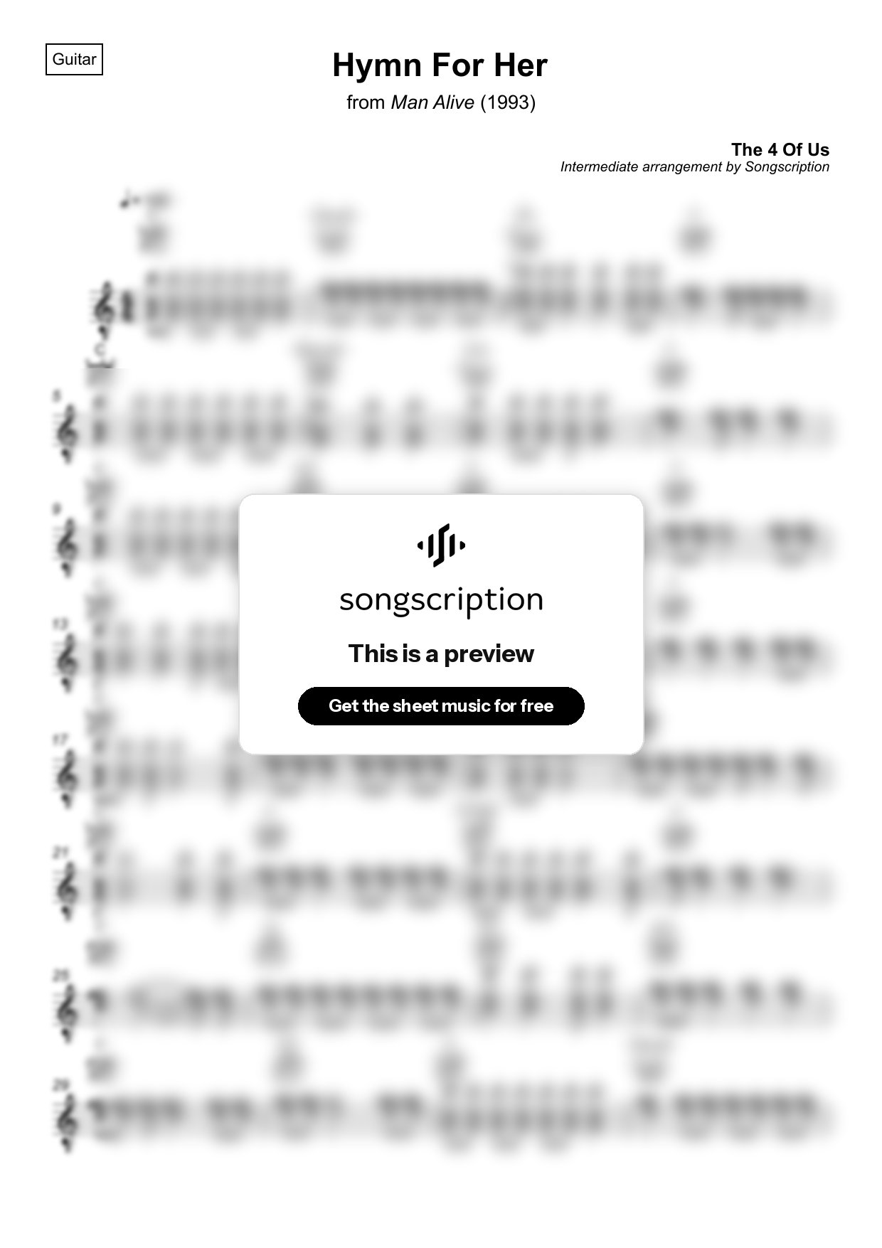 Intermediate Acoustic Guitar Sheet Music for "Hymn For Her" by The 4 Of Us
