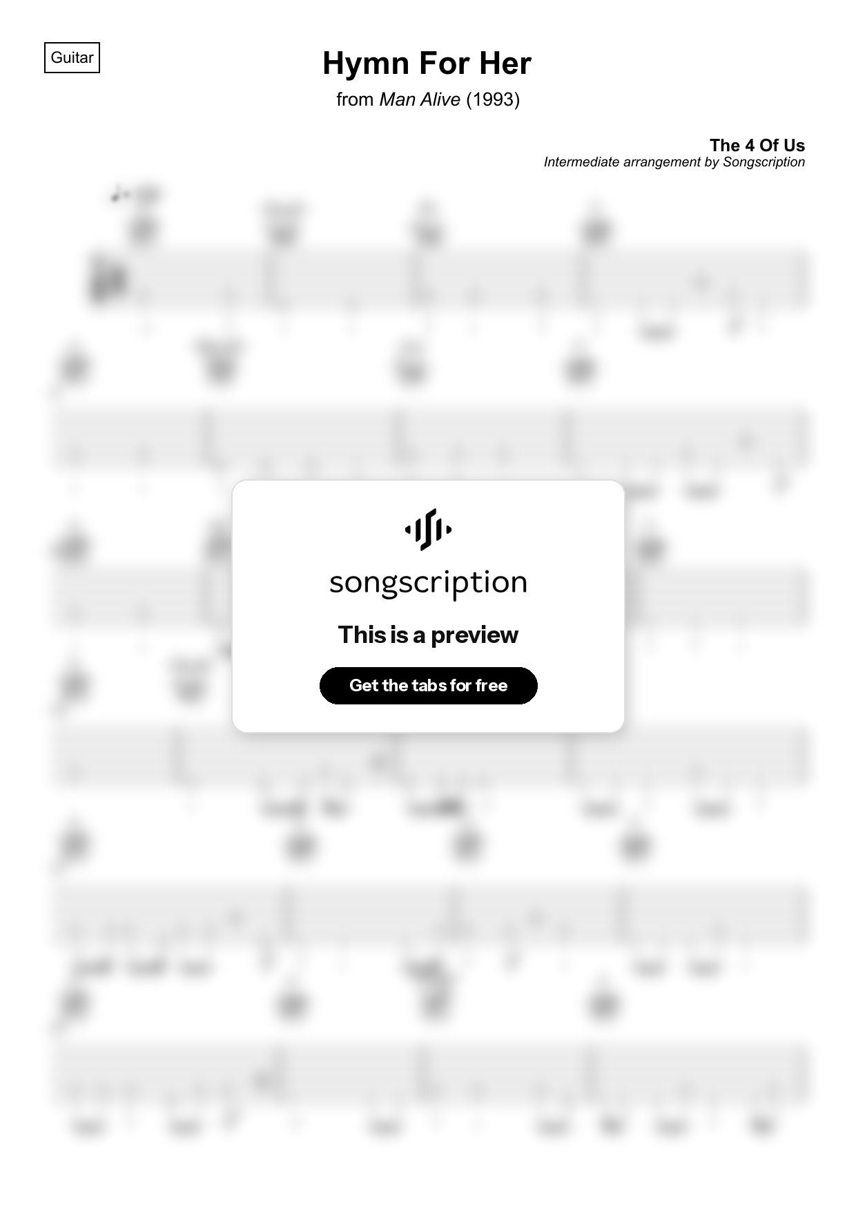 Intermediate Acoustic Guitar Tabs for "Hymn For Her" by The 4 Of Us