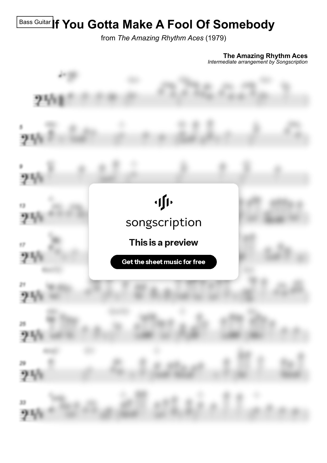 Intermediate Bass Guitar Sheet Music for "If You Gotta Make A Fool Of Somebody" by The Amazing Rhythm Aces