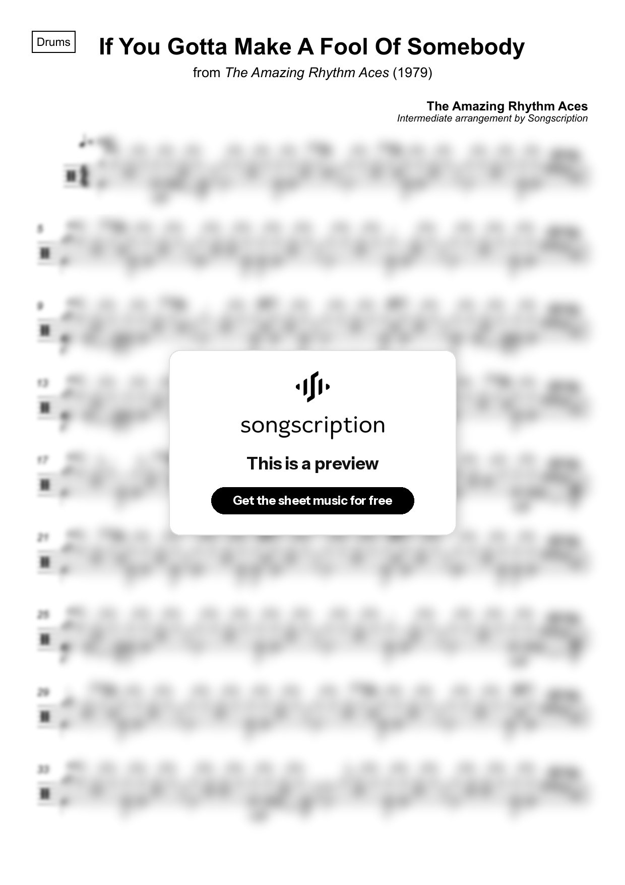Intermediate Drums Sheet Music for "If You Gotta Make A Fool Of Somebody" by The Amazing Rhythm Aces