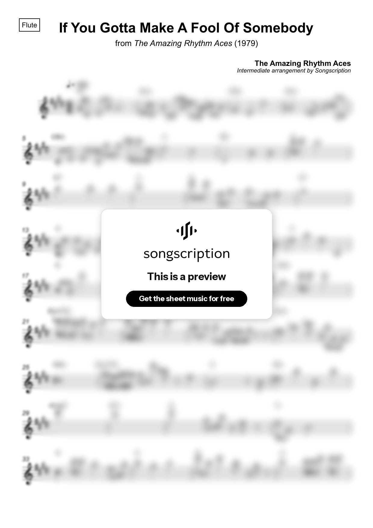 Intermediate Flute Sheet Music for "If You Gotta Make A Fool Of Somebody" by The Amazing Rhythm Aces