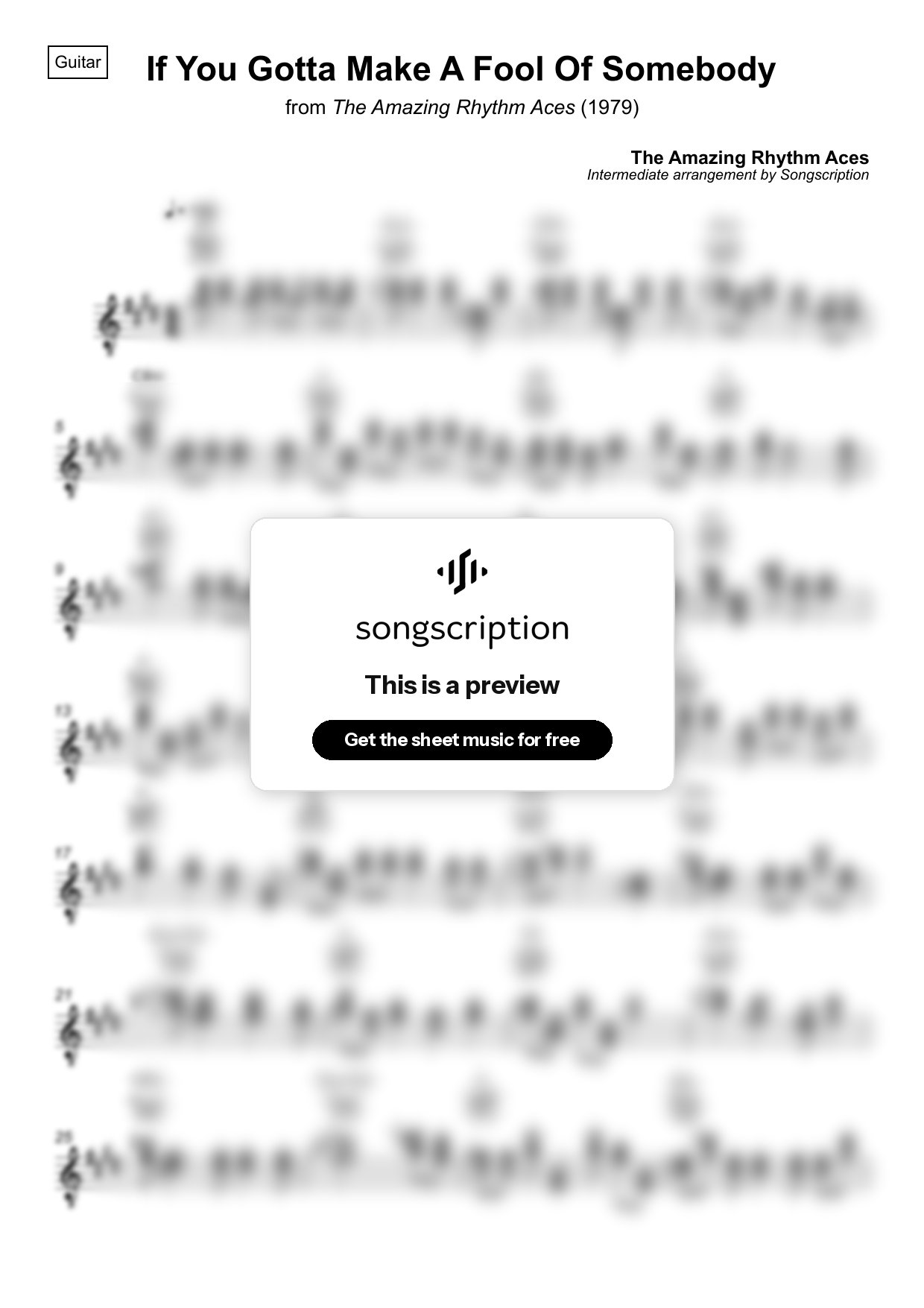 Intermediate Acoustic Guitar Sheet Music for "If You Gotta Make A Fool Of Somebody" by The Amazing Rhythm Aces
