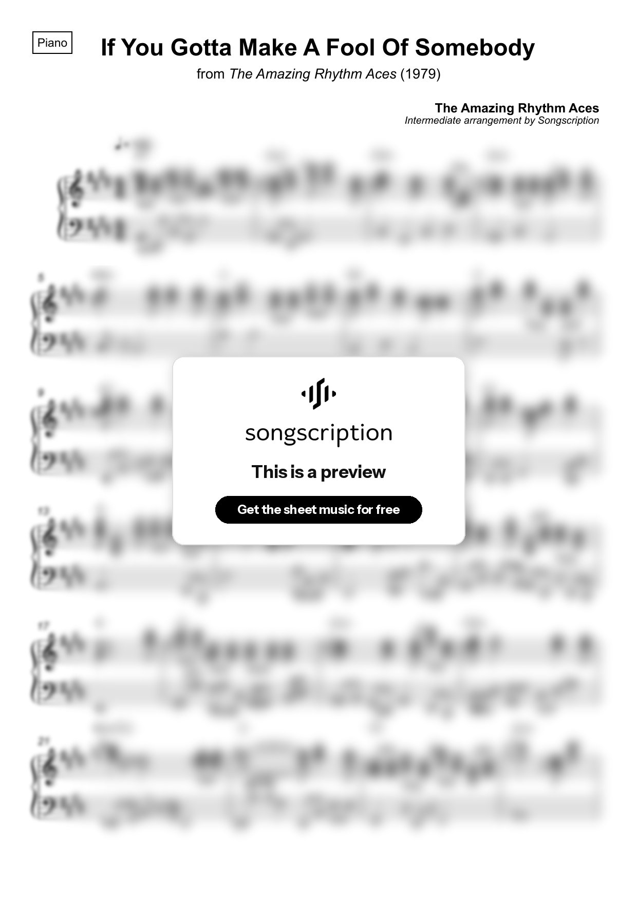 Intermediate Piano Sheet Music for "If You Gotta Make A Fool Of Somebody" by The Amazing Rhythm Aces