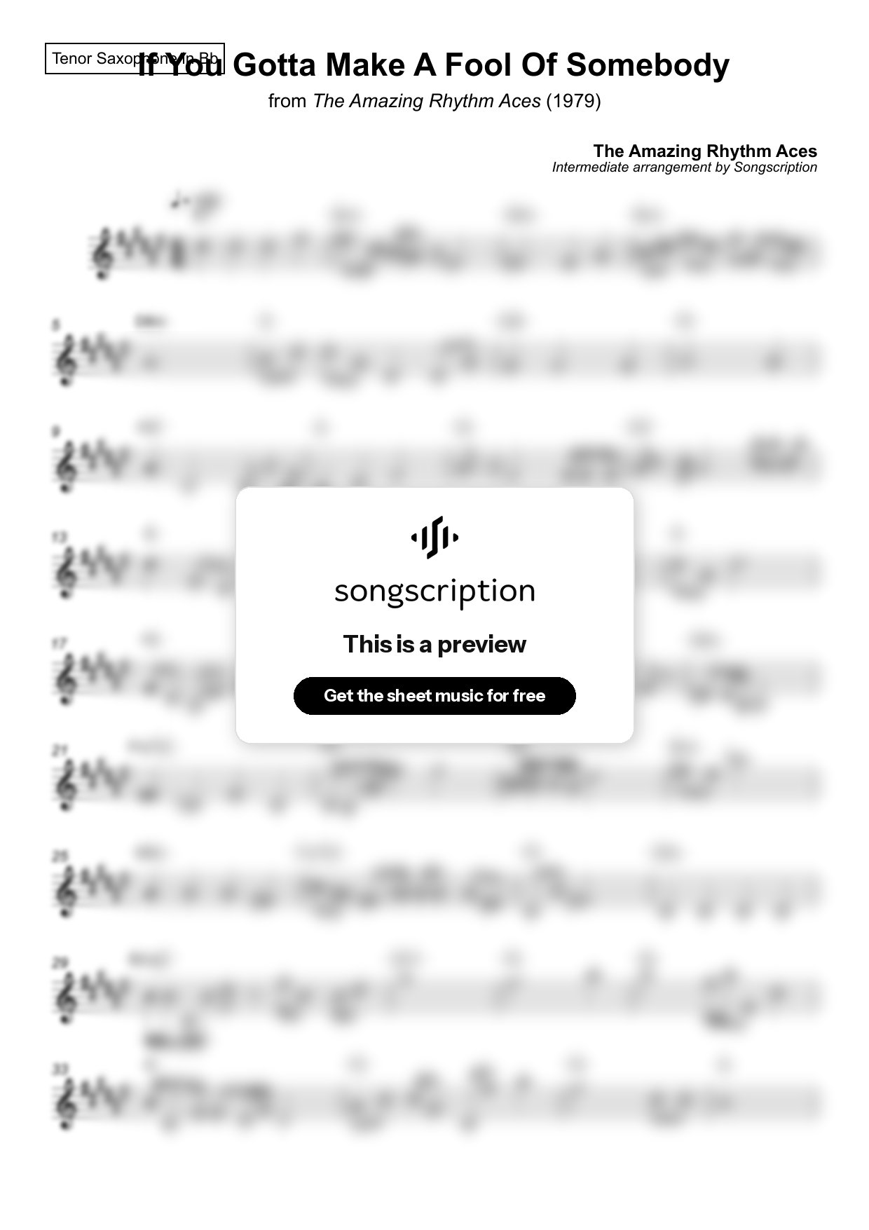 Intermediate Tenor Sax Sheet Music for "If You Gotta Make A Fool Of Somebody" by The Amazing Rhythm Aces