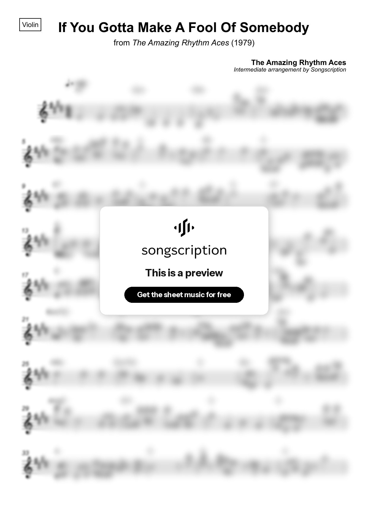 Intermediate Violin Sheet Music for "If You Gotta Make A Fool Of Somebody" by The Amazing Rhythm Aces