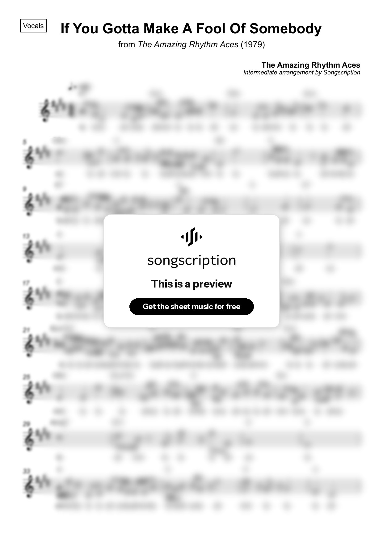 Intermediate Vocals Sheet Music for "If You Gotta Make A Fool Of Somebody" by The Amazing Rhythm Aces