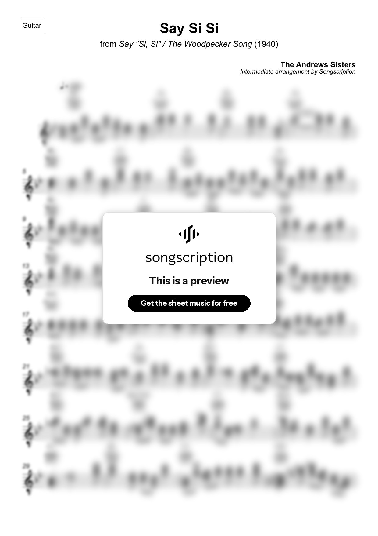 Intermediate Acoustic Guitar Sheet Music for "Say Si Si" by The Andrews Sisters