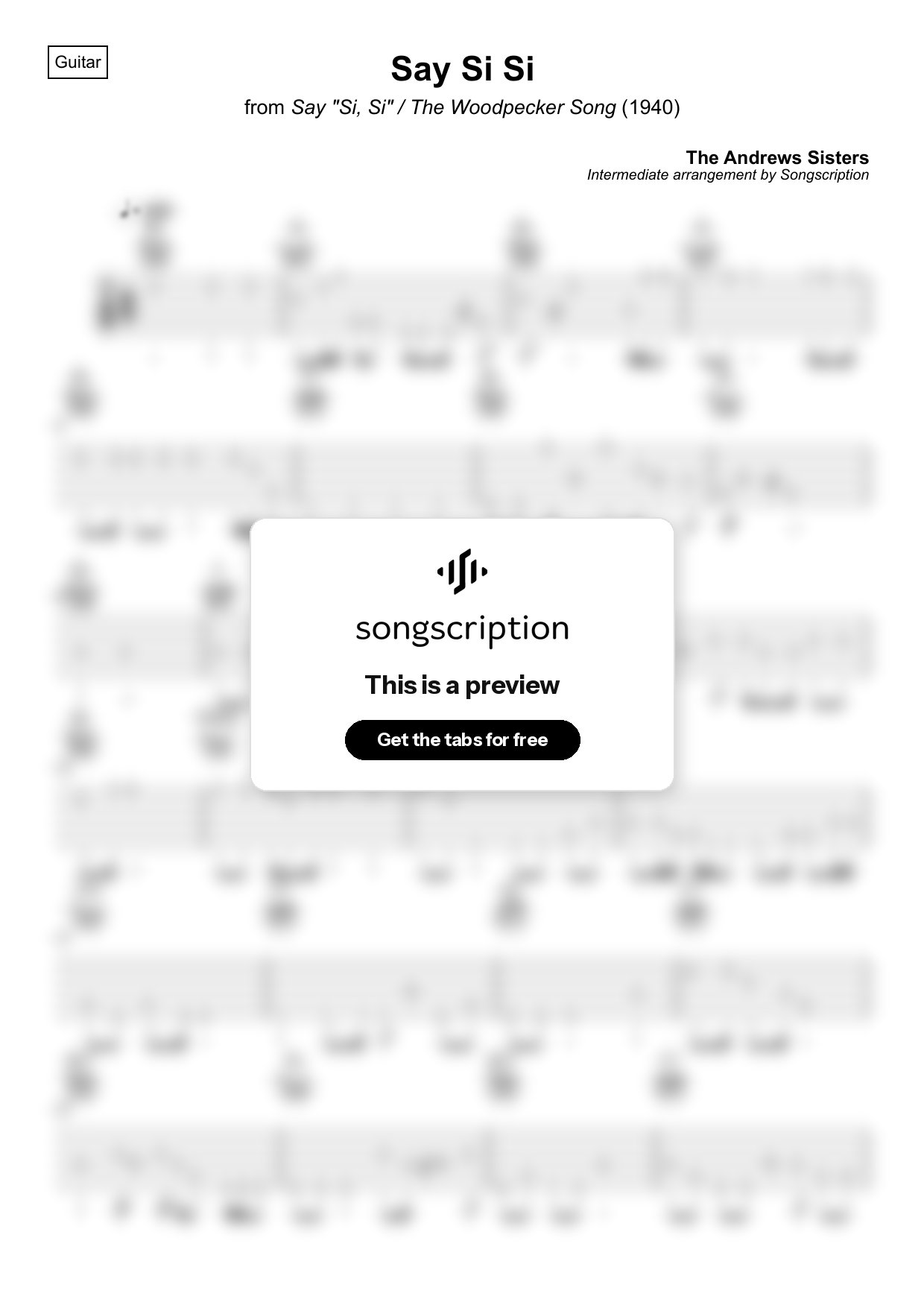 Intermediate Acoustic Guitar Tabs for "Say Si Si" by The Andrews Sisters