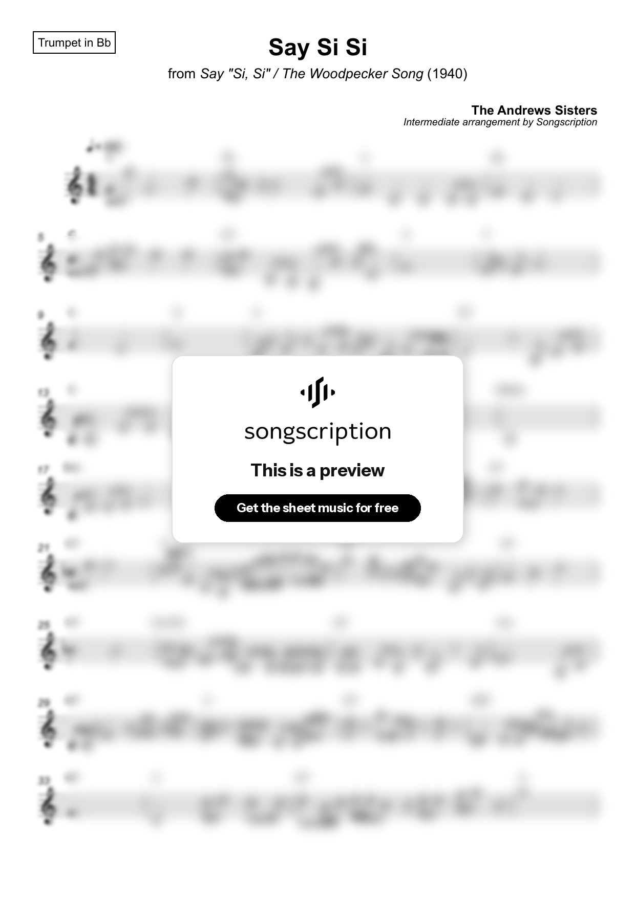 Intermediate Trumpet Sheet Music for "Say Si Si" by The Andrews Sisters