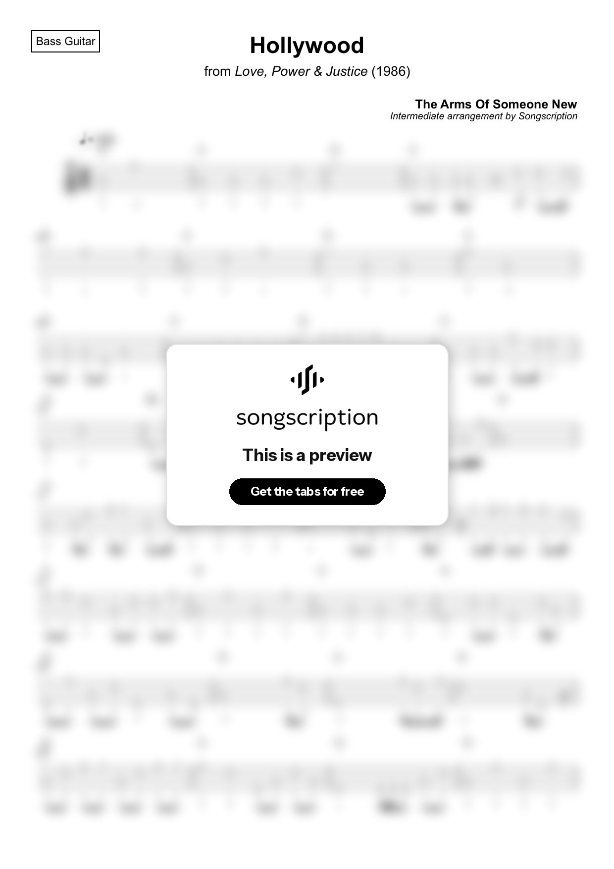 Intermediate Bass Guitar Tabs for "Hollywood" by The Arms Of Someone New