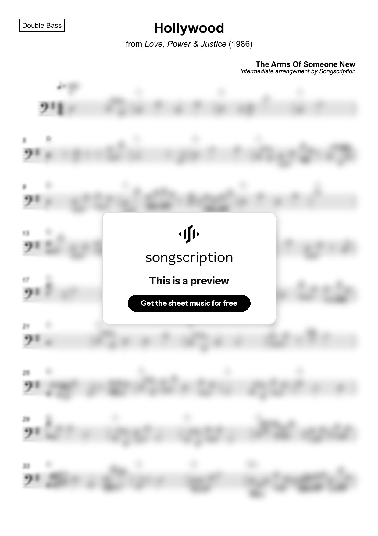 Intermediate Double Bass Sheet Music for "Hollywood" by The Arms Of Someone New