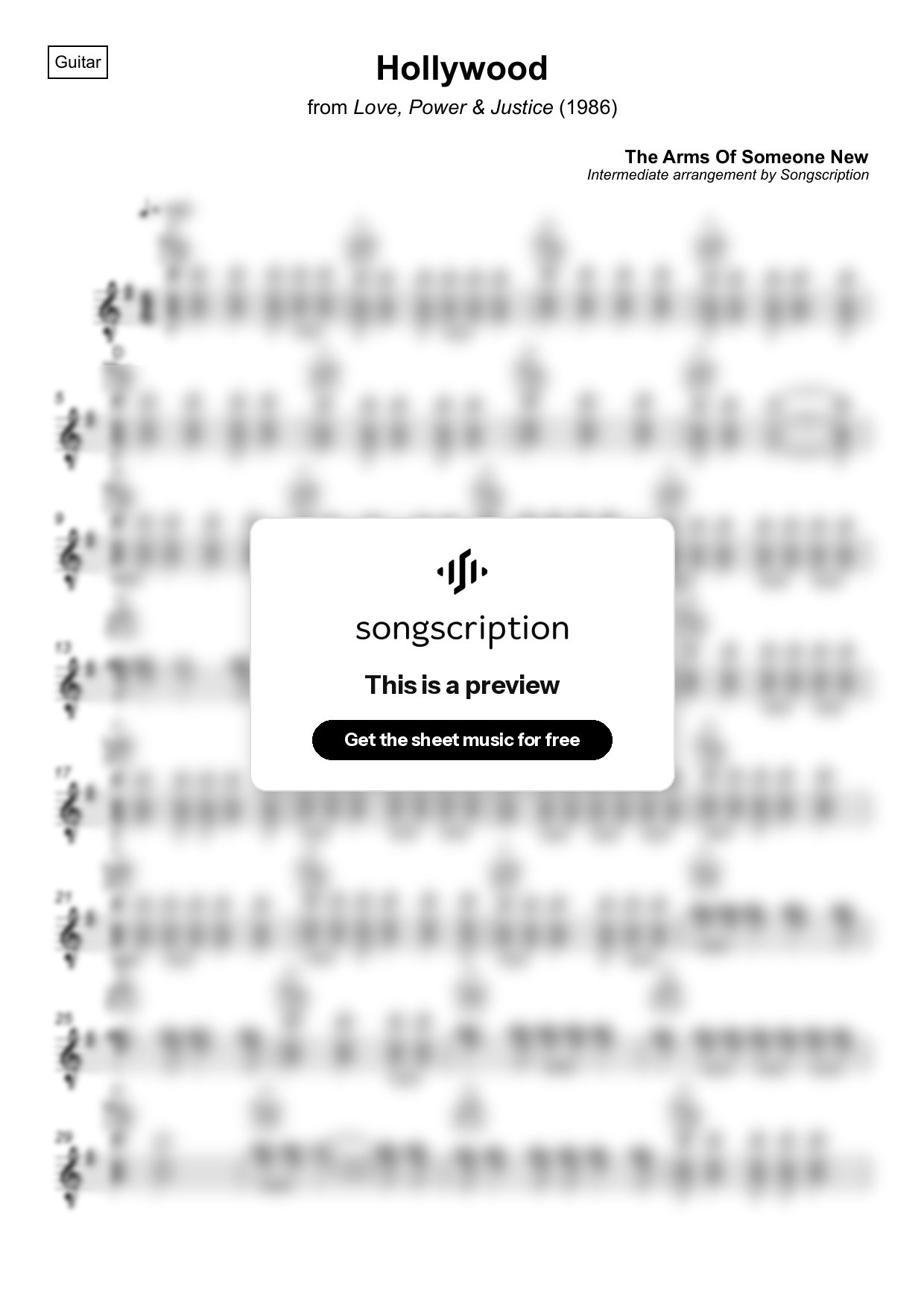 Intermediate Acoustic Guitar Sheet Music for "Hollywood" by The Arms Of Someone New
