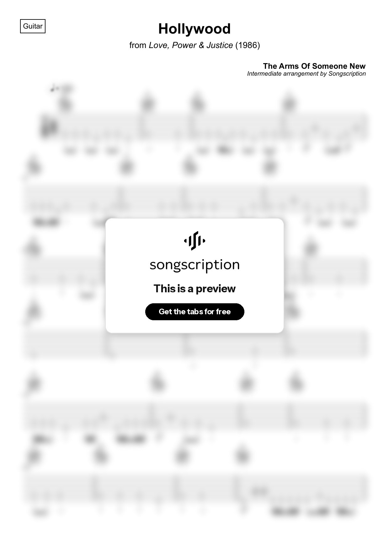 Intermediate Acoustic Guitar Tabs for "Hollywood" by The Arms Of Someone New