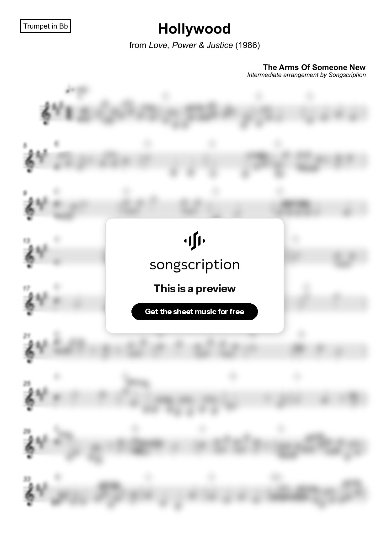 Intermediate Trumpet Sheet Music for "Hollywood" by The Arms Of Someone New