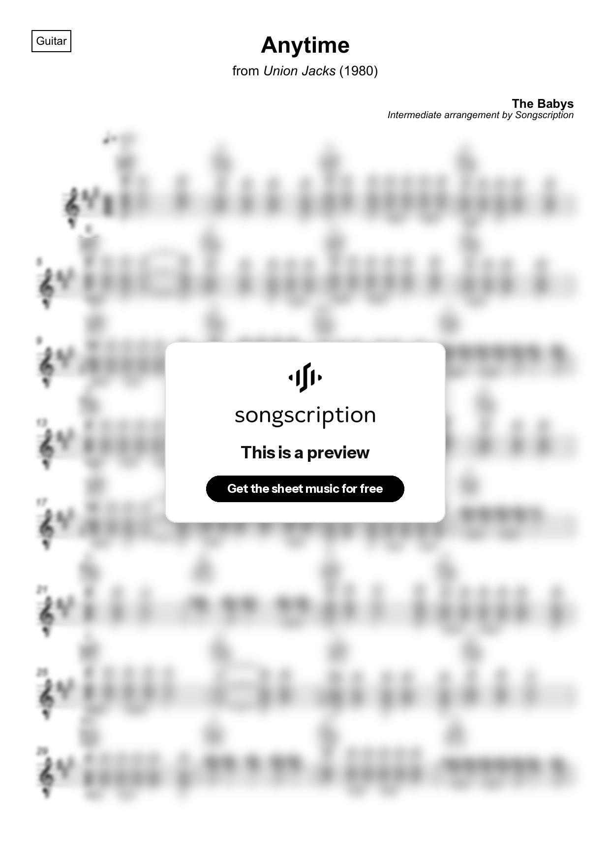 Intermediate Acoustic Guitar Sheet Music for "Anytime" by The Babys