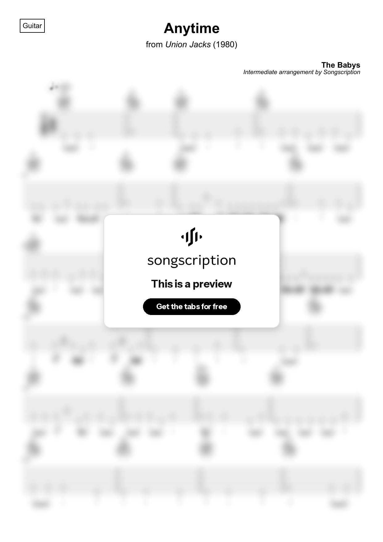 Intermediate Acoustic Guitar Tabs for "Anytime" by The Babys