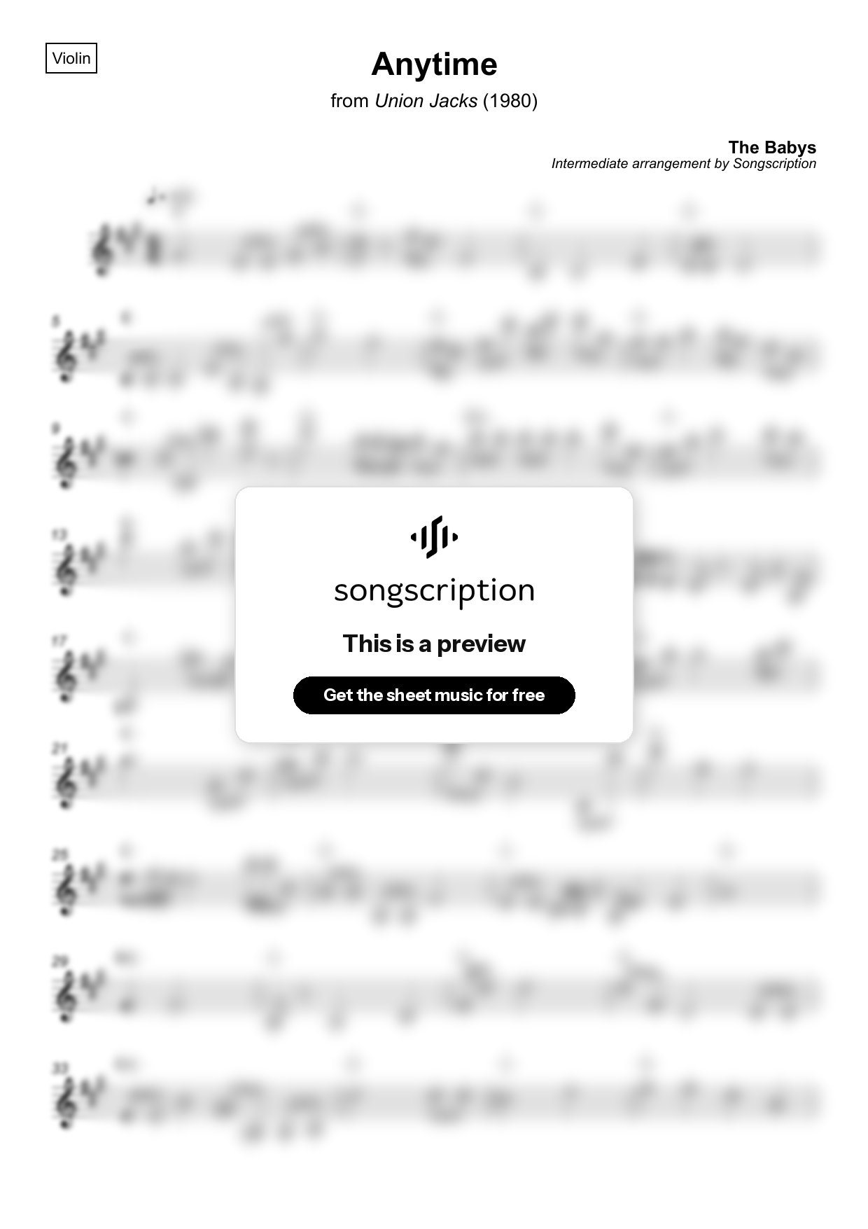 Intermediate Violin Sheet Music for "Anytime" by The Babys
