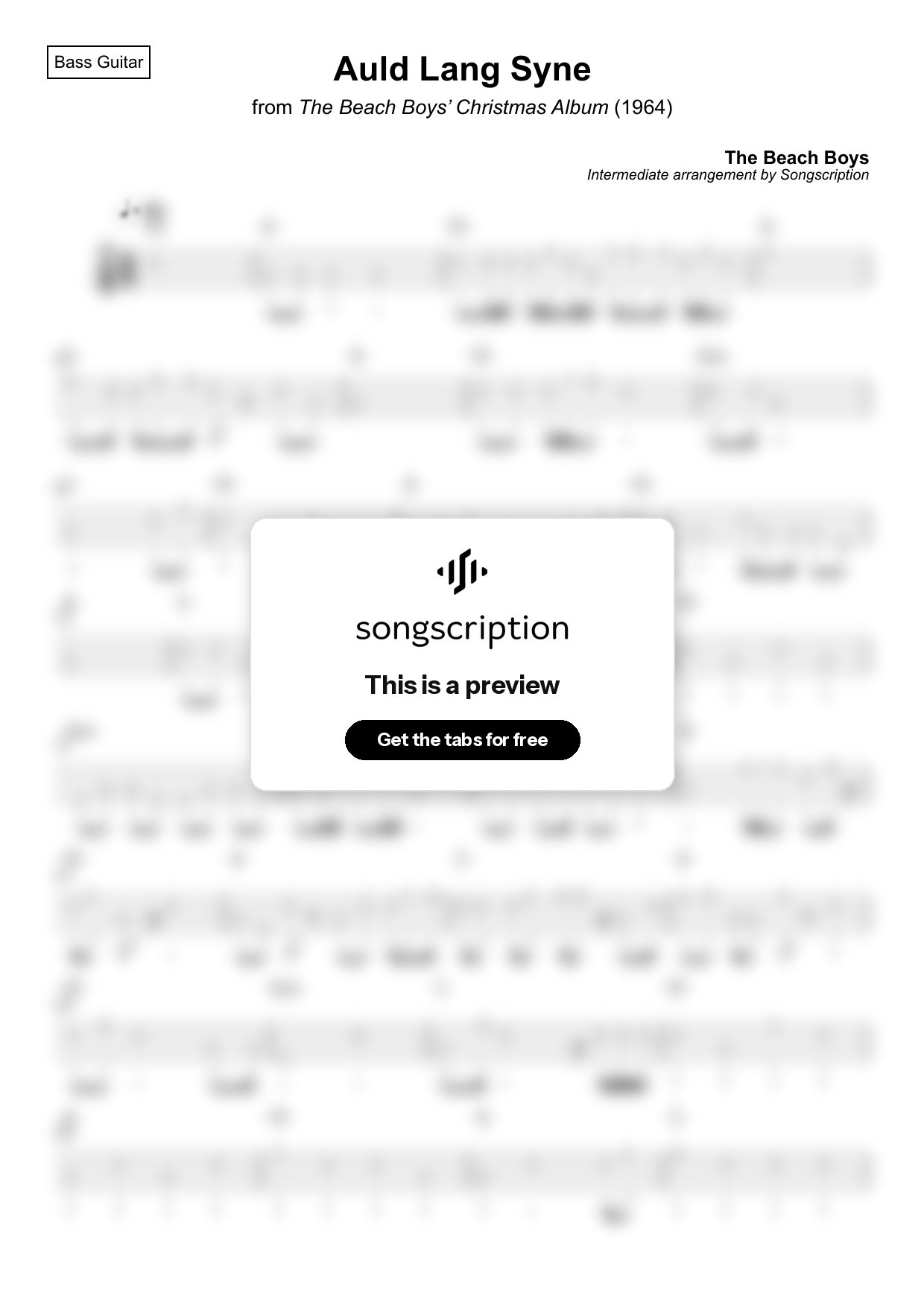 Intermediate Bass Guitar Tabs for "Auld Lang Syne" by The Beach Boys