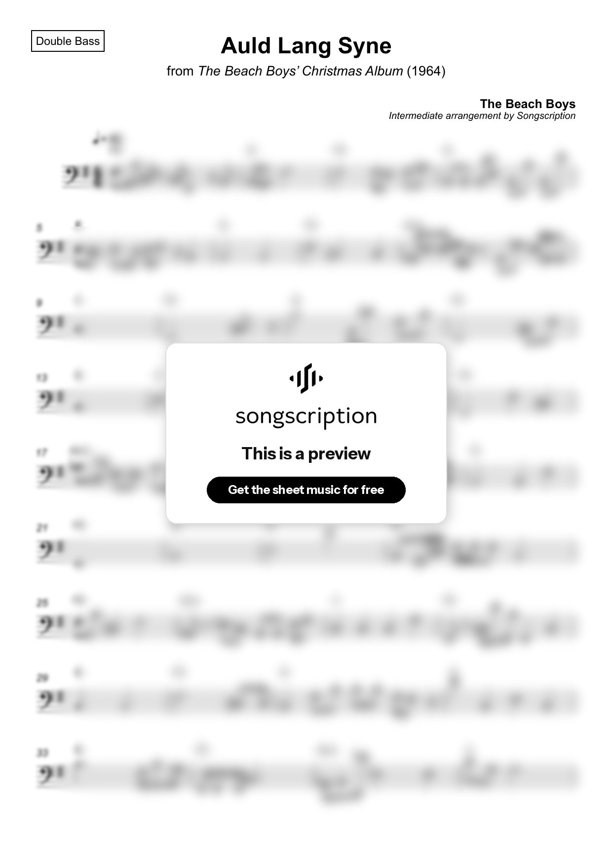 Intermediate Double Bass Sheet Music for "Auld Lang Syne" by The Beach Boys