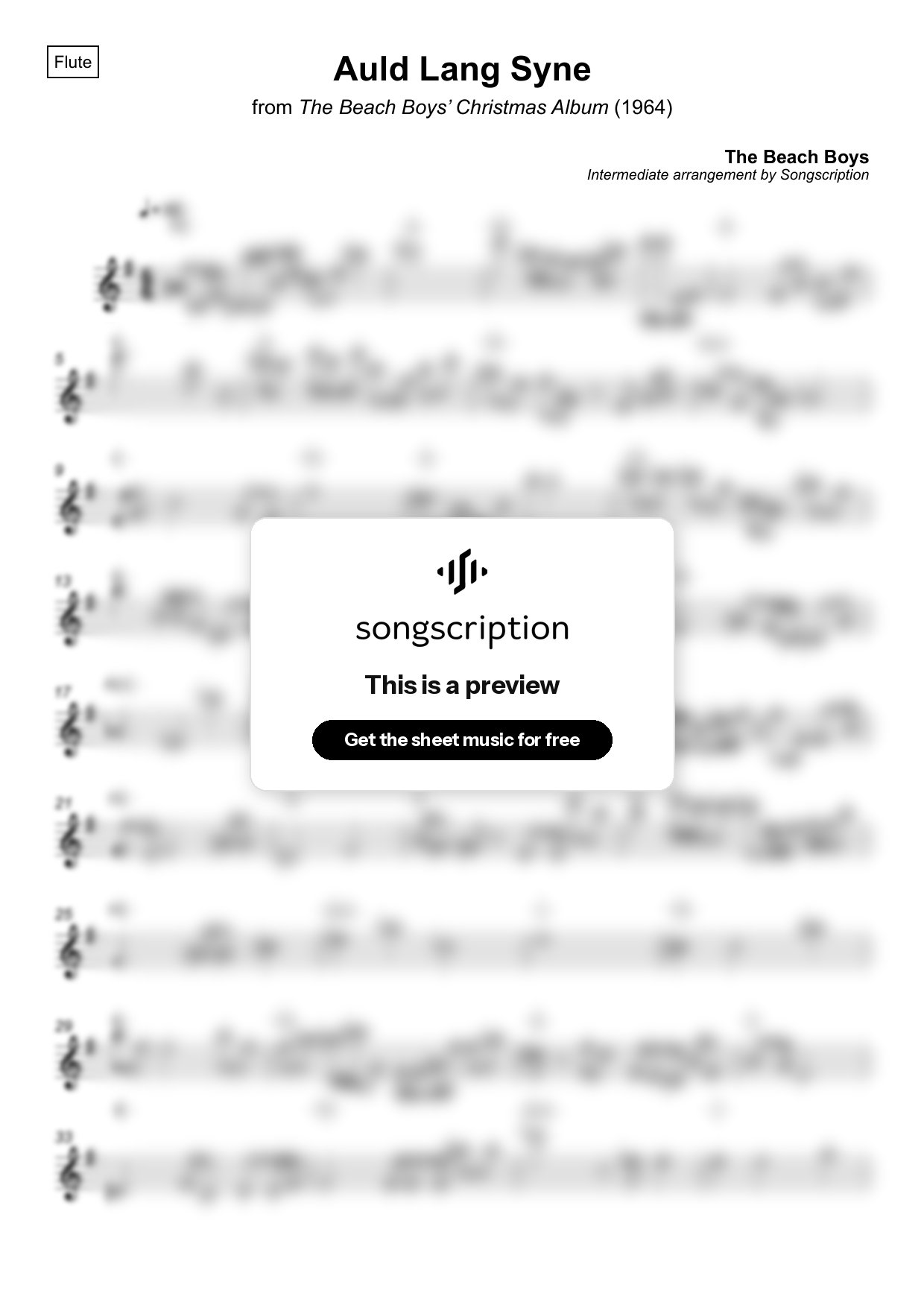 Intermediate Flute Sheet Music for "Auld Lang Syne" by The Beach Boys