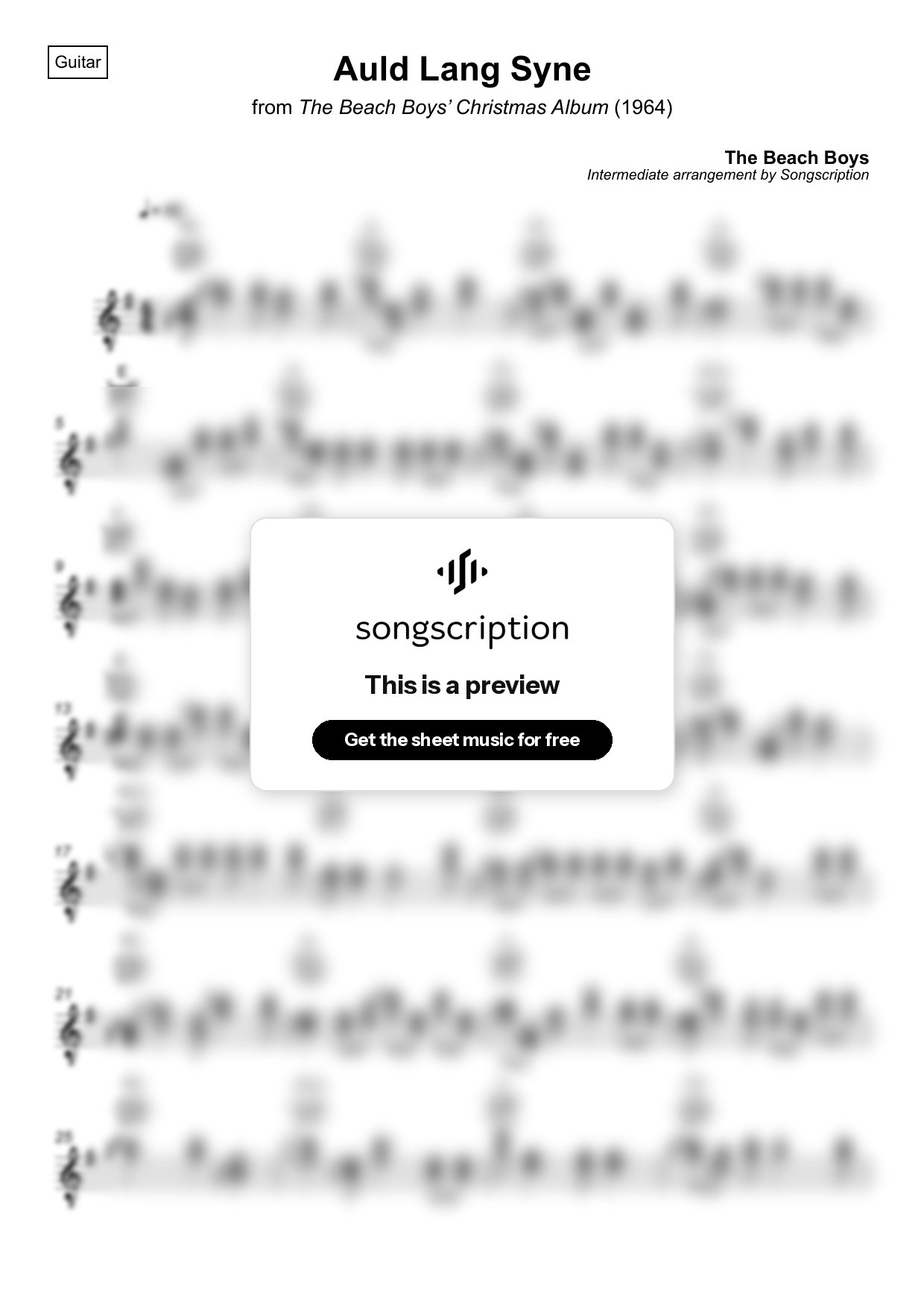 Intermediate Acoustic Guitar Sheet Music for "Auld Lang Syne" by The Beach Boys