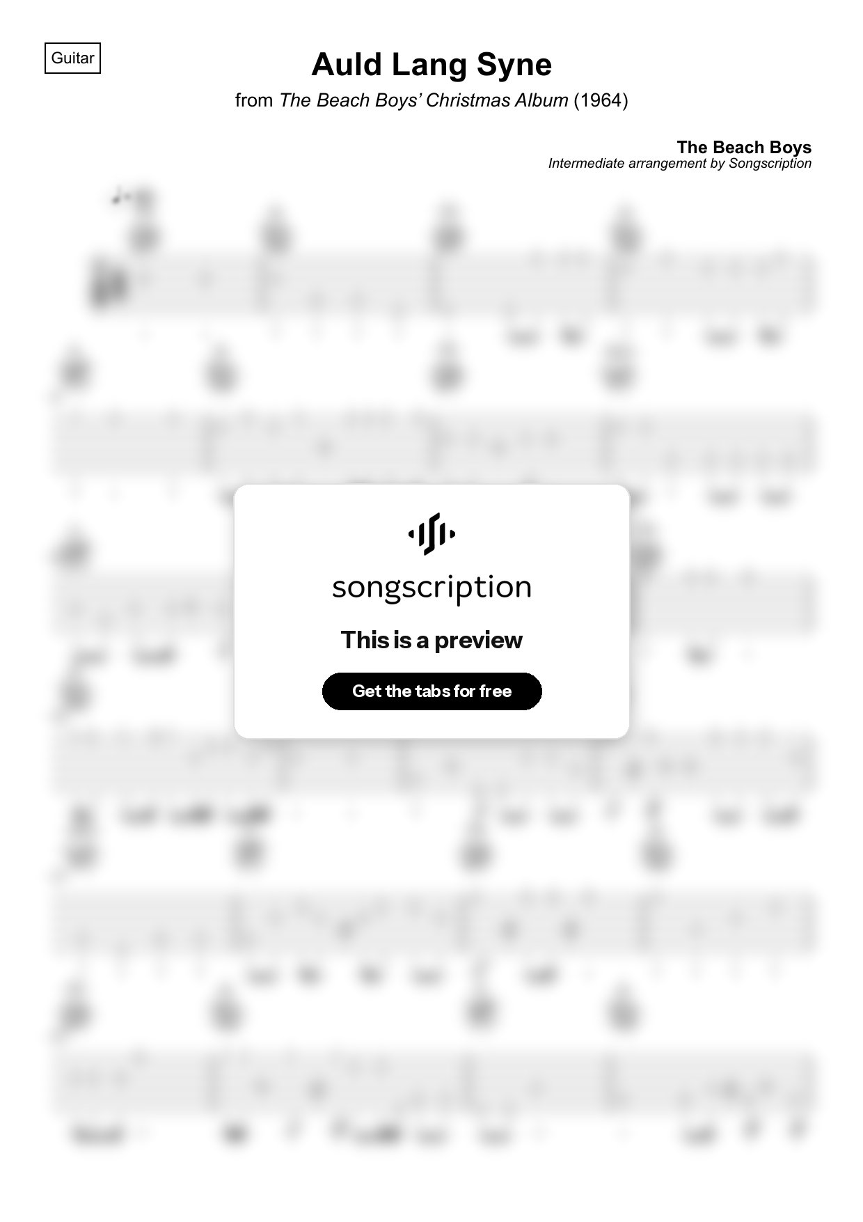 Intermediate Acoustic Guitar Tabs for "Auld Lang Syne" by The Beach Boys