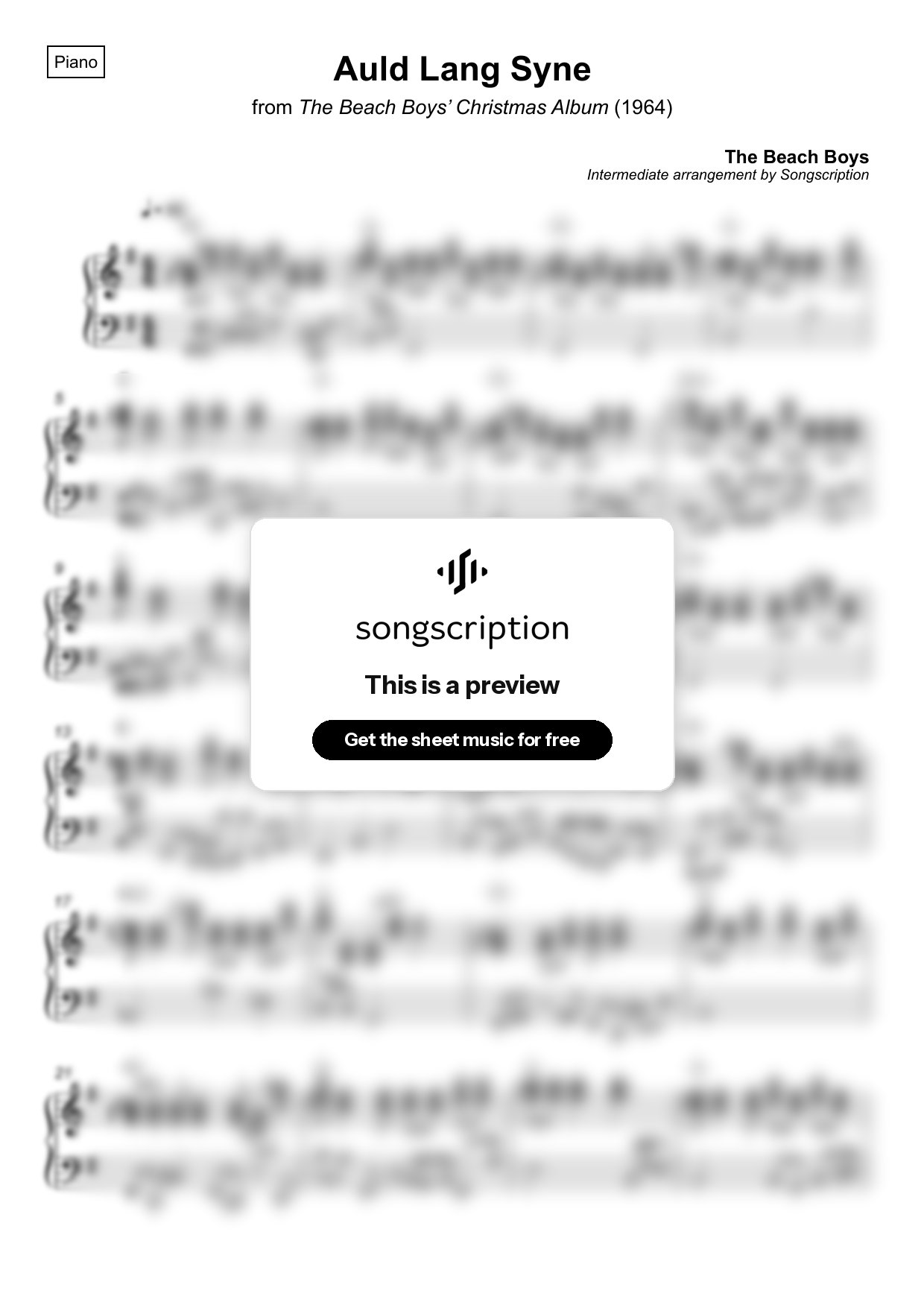 Intermediate Piano Sheet Music for "Auld Lang Syne" by The Beach Boys