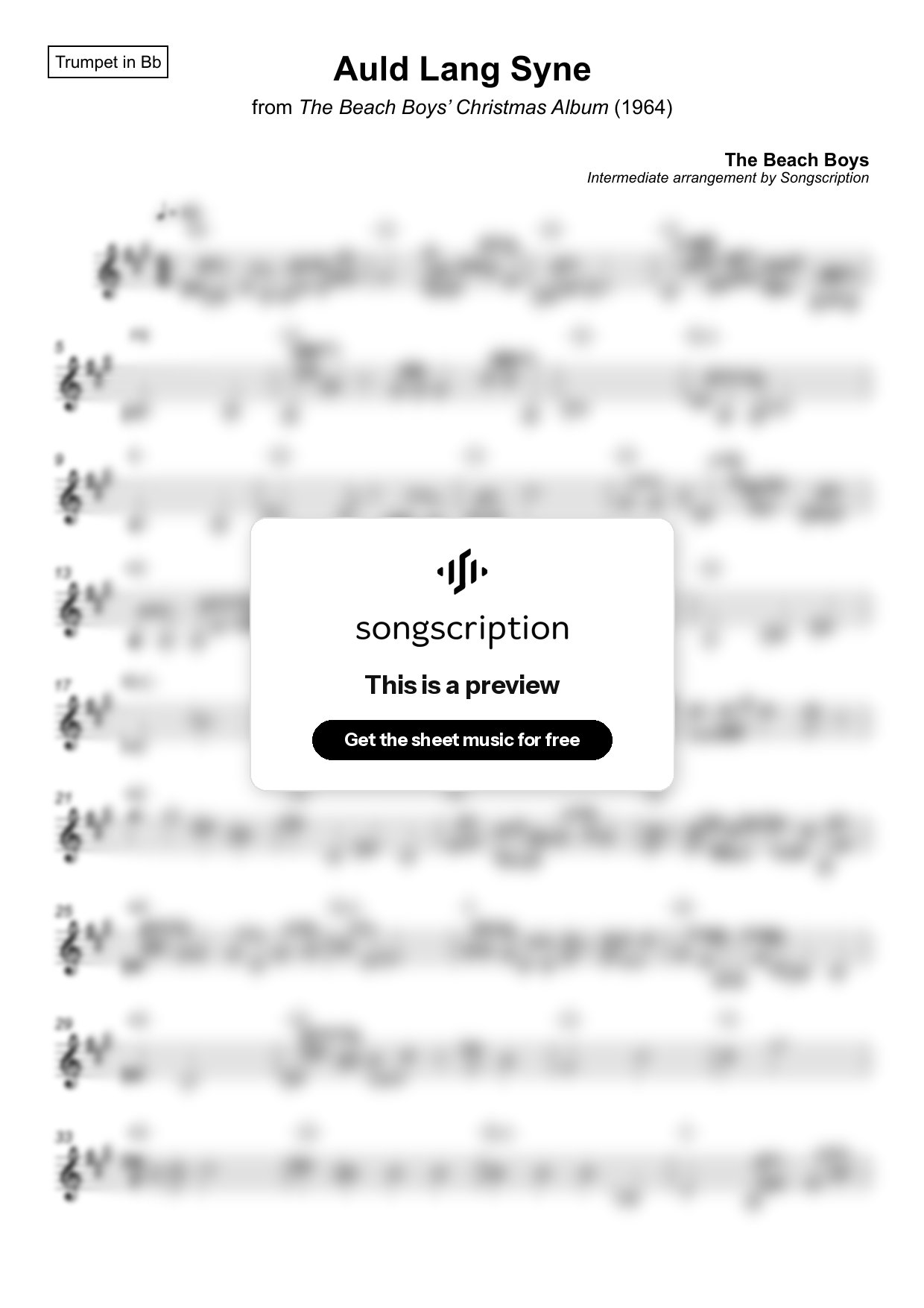 Intermediate Trumpet Sheet Music for "Auld Lang Syne" by The Beach Boys