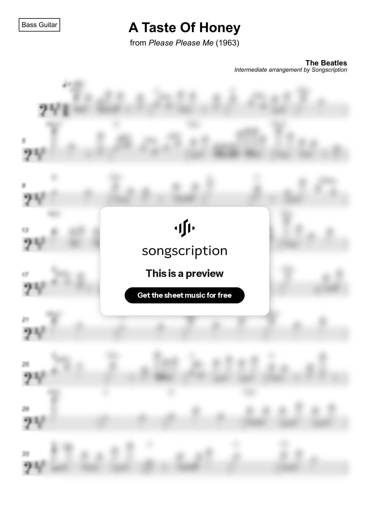 Intermediate Bass Guitar Sheet Music for "A Taste Of Honey" by The Beatles