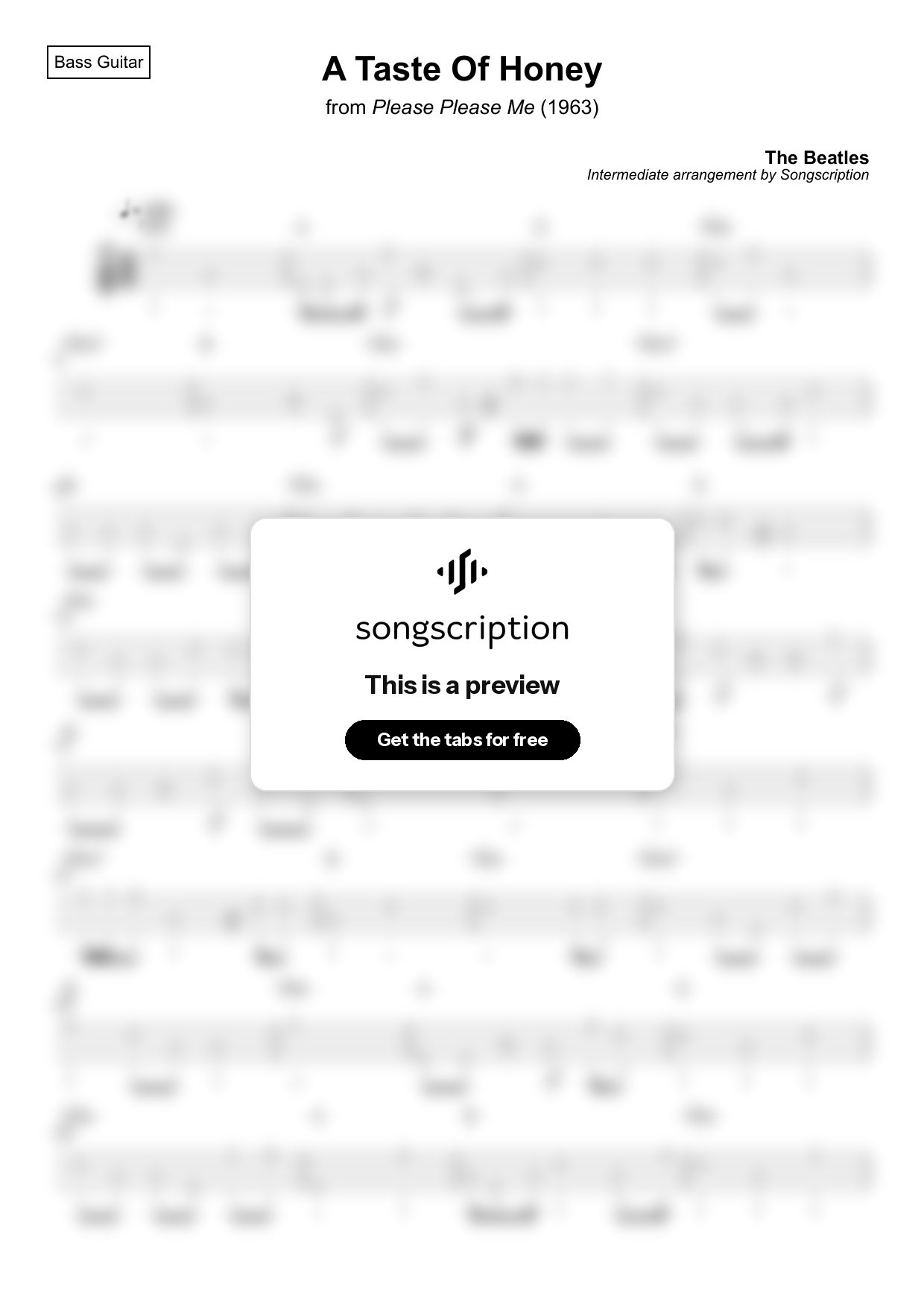 Intermediate Bass Guitar Tabs for "A Taste Of Honey" by The Beatles