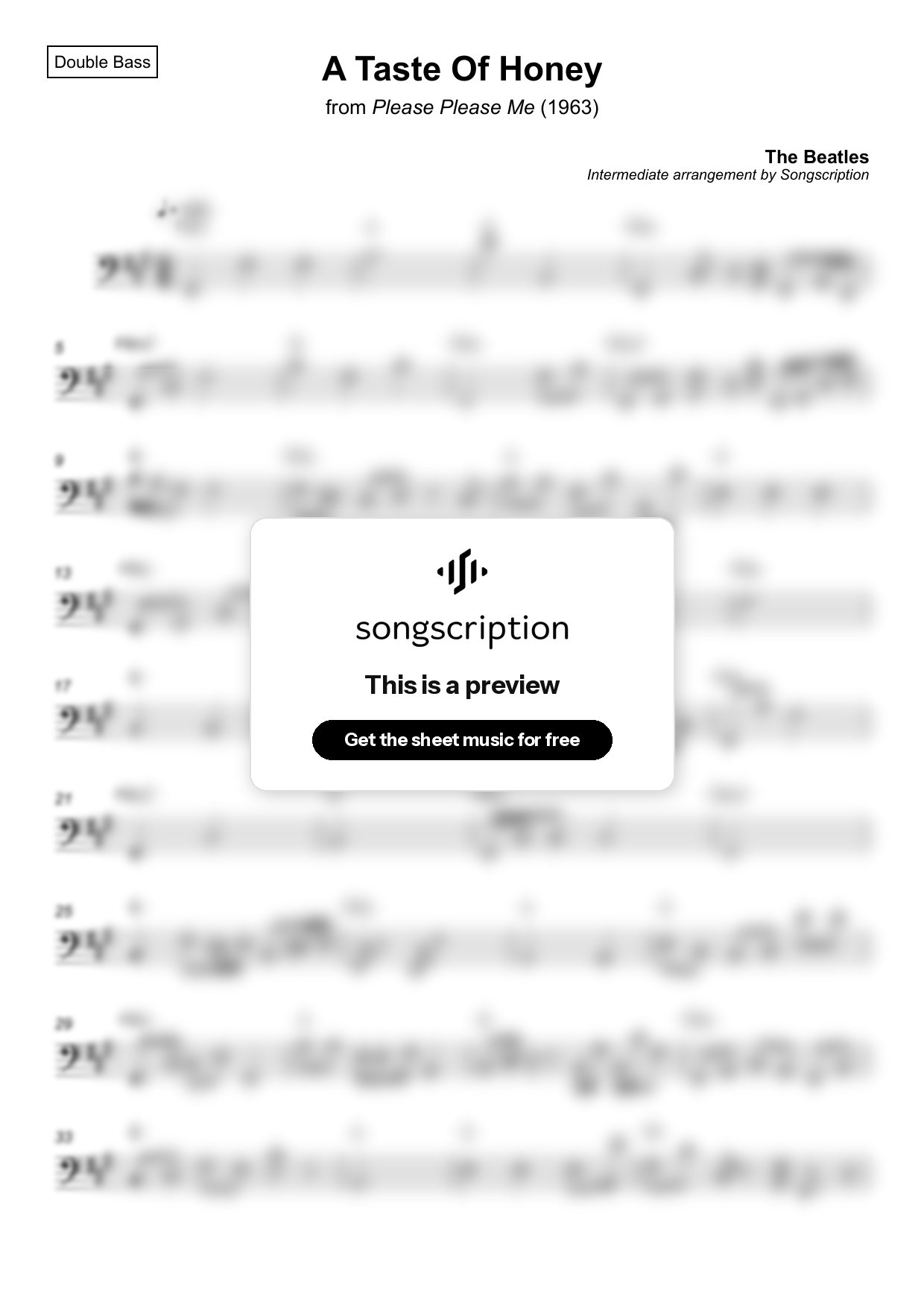 Intermediate Double Bass Sheet Music for "A Taste Of Honey" by The Beatles