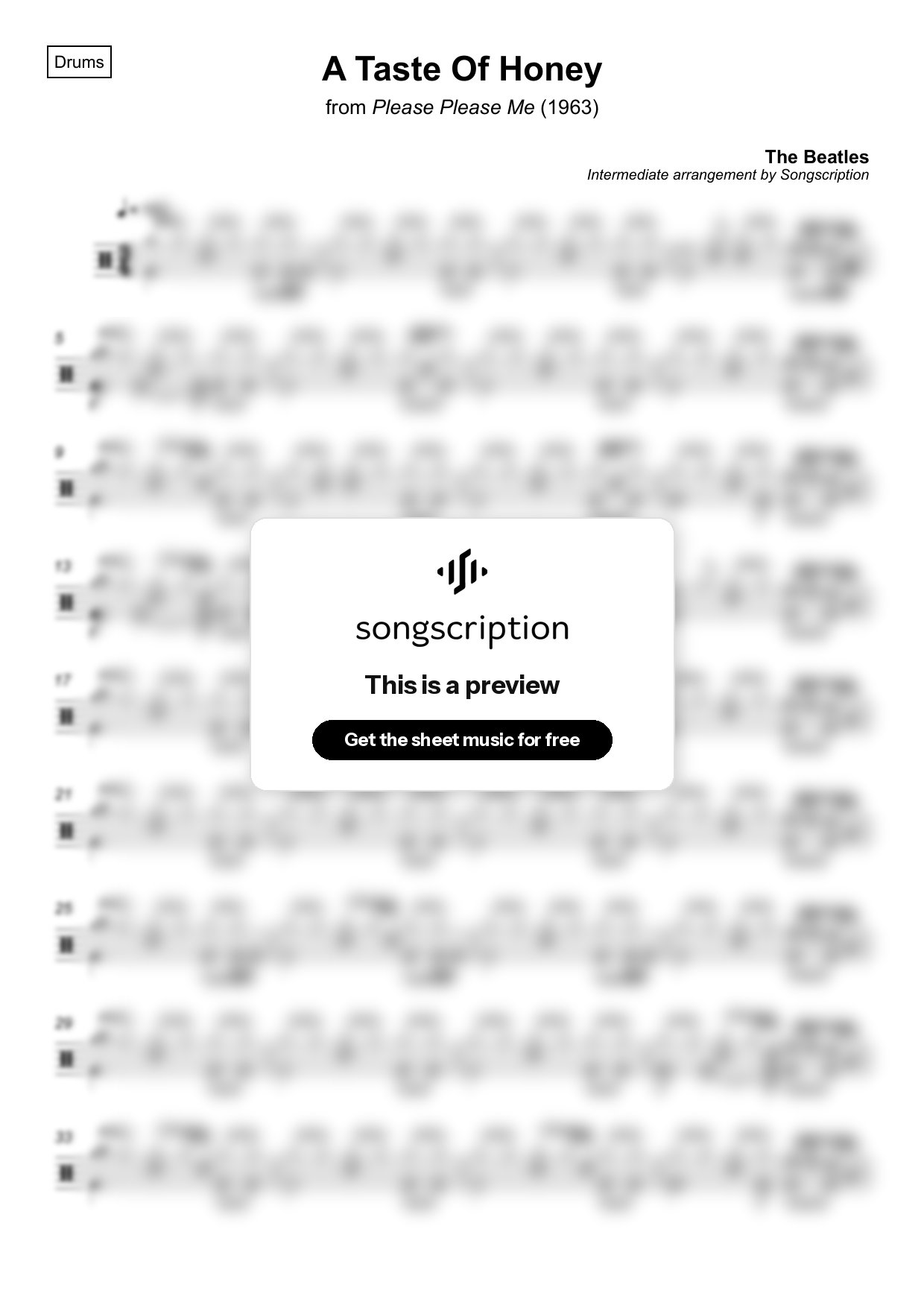 Intermediate Drums Sheet Music for "A Taste Of Honey" by The Beatles