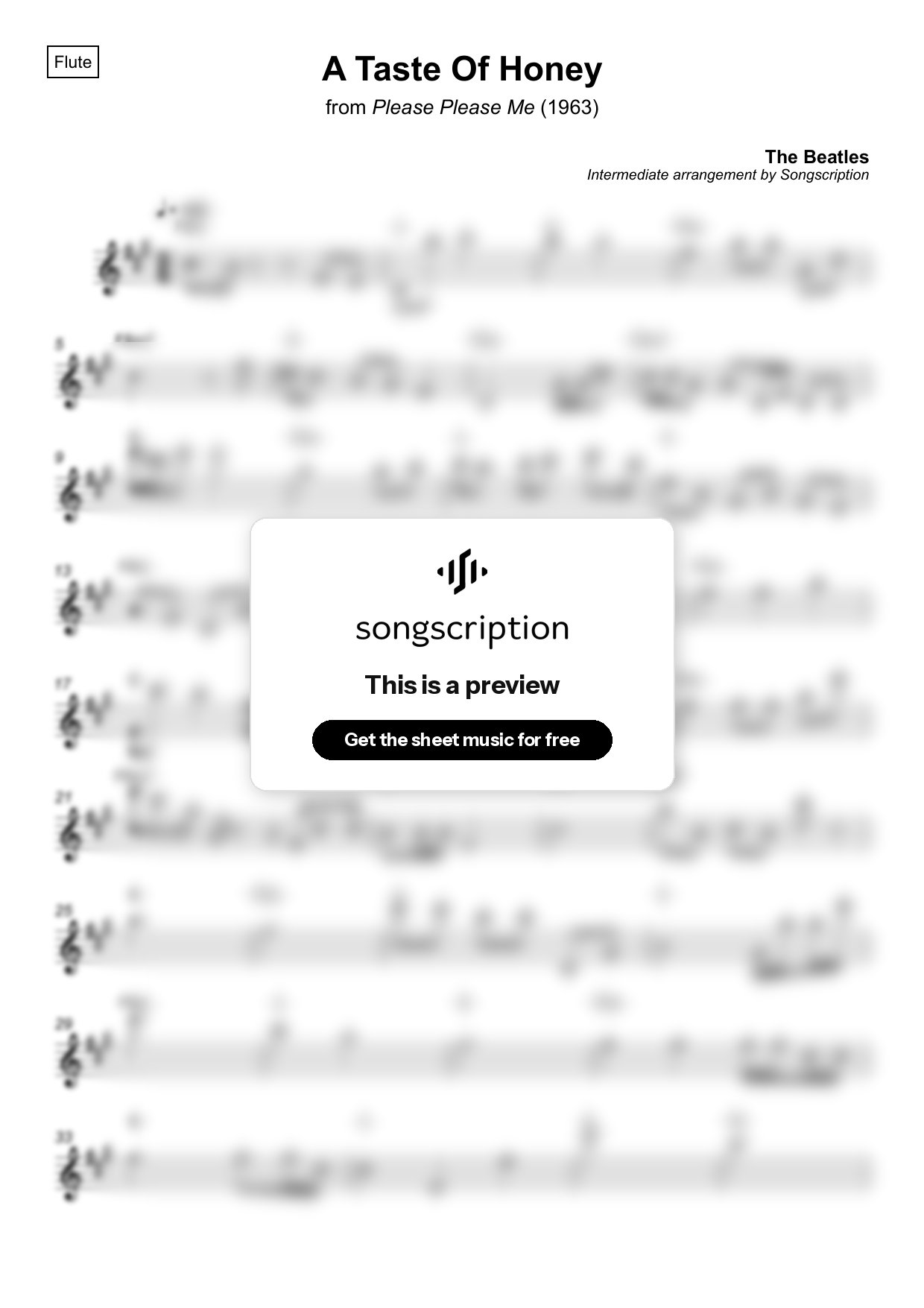 Intermediate Flute Sheet Music for "A Taste Of Honey" by The Beatles