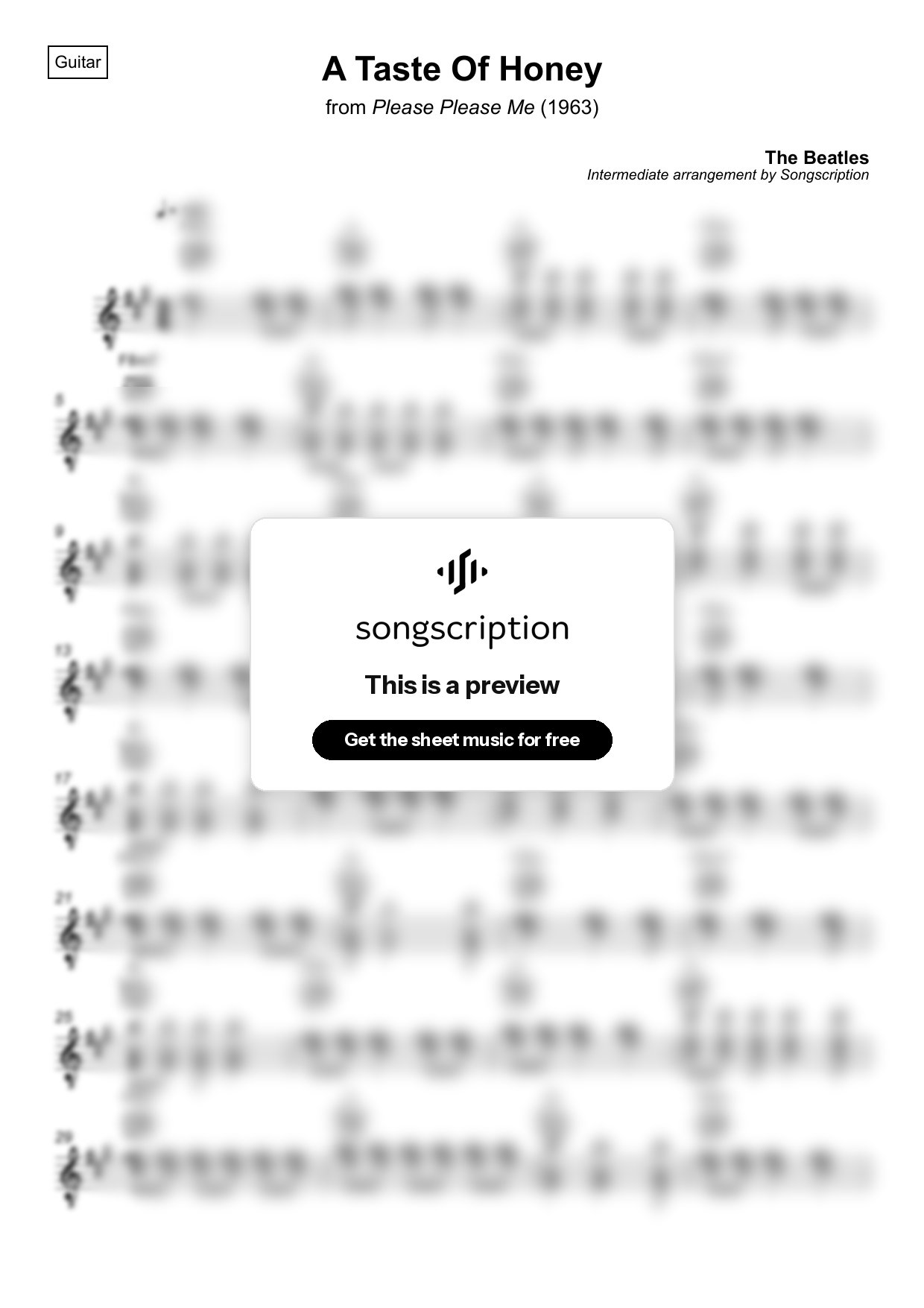 Intermediate Acoustic Guitar Sheet Music for "A Taste Of Honey" by The Beatles
